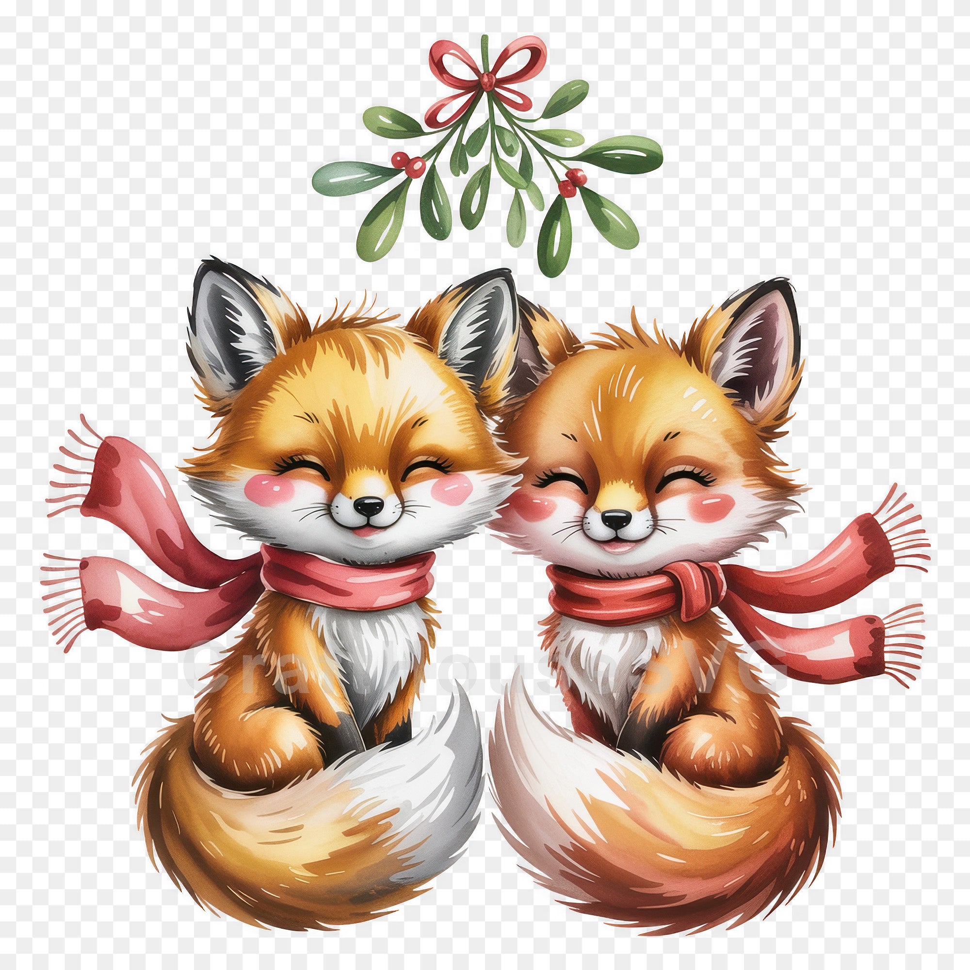Foxes Under Mistletoe PNG Clip Art Sublimation
