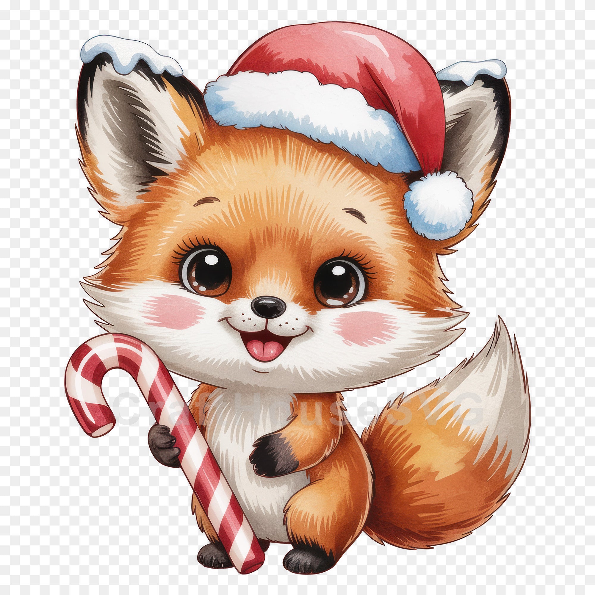 Fox with Santa Hat PNG Clip Art Sublimation