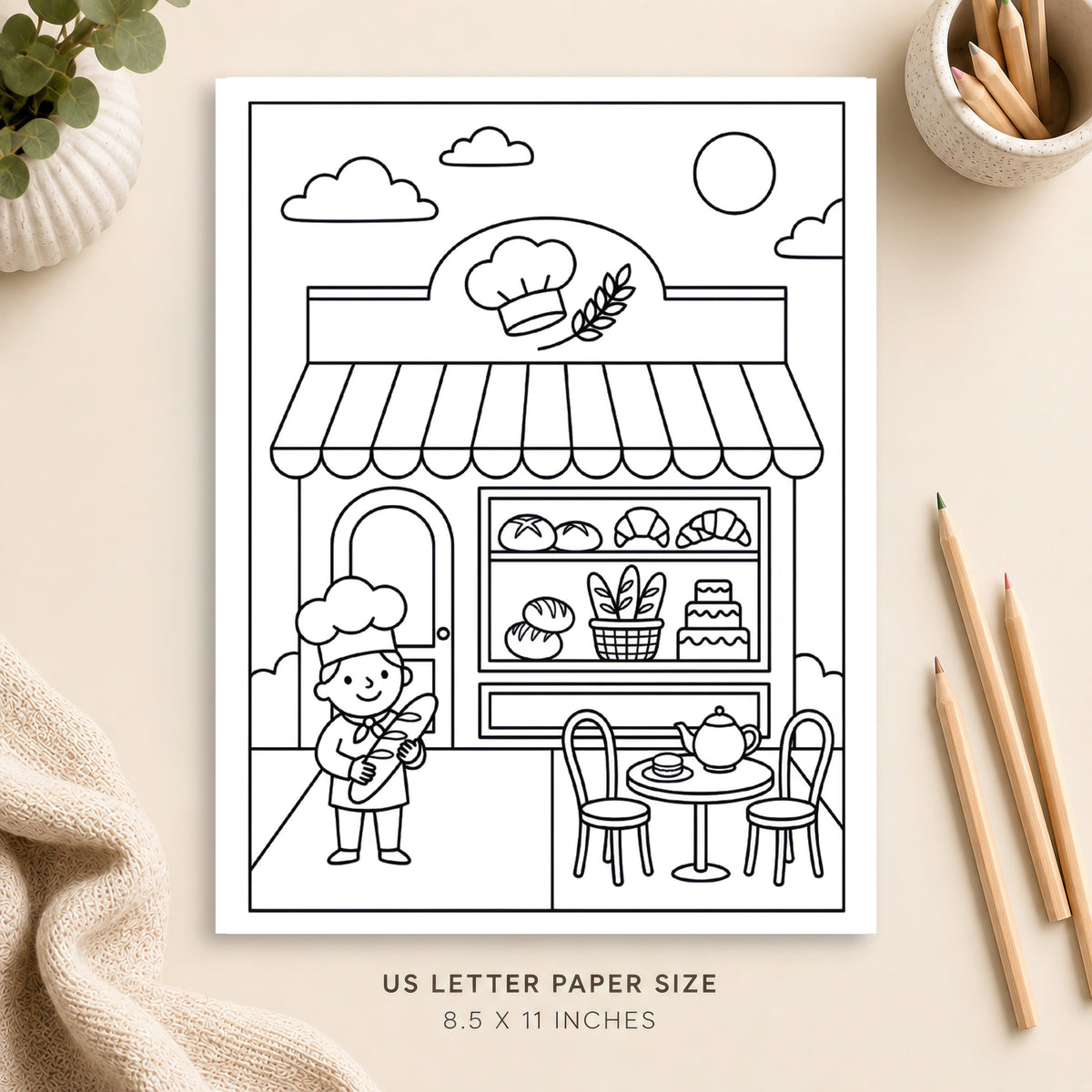 French Bakery Market Coloring Page 3