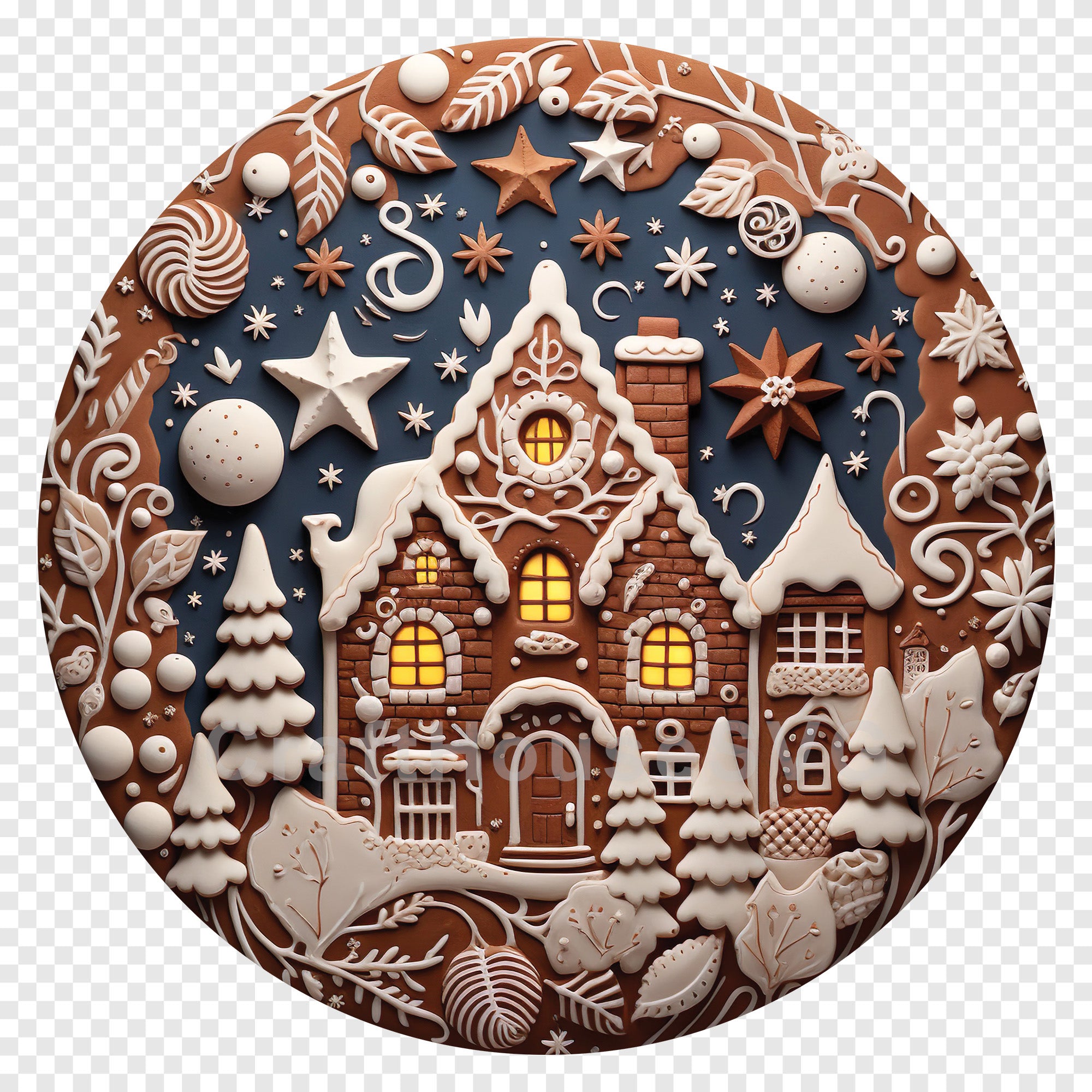 Gingerbread House 3D Ornament Christmas Sublimation Design PNG