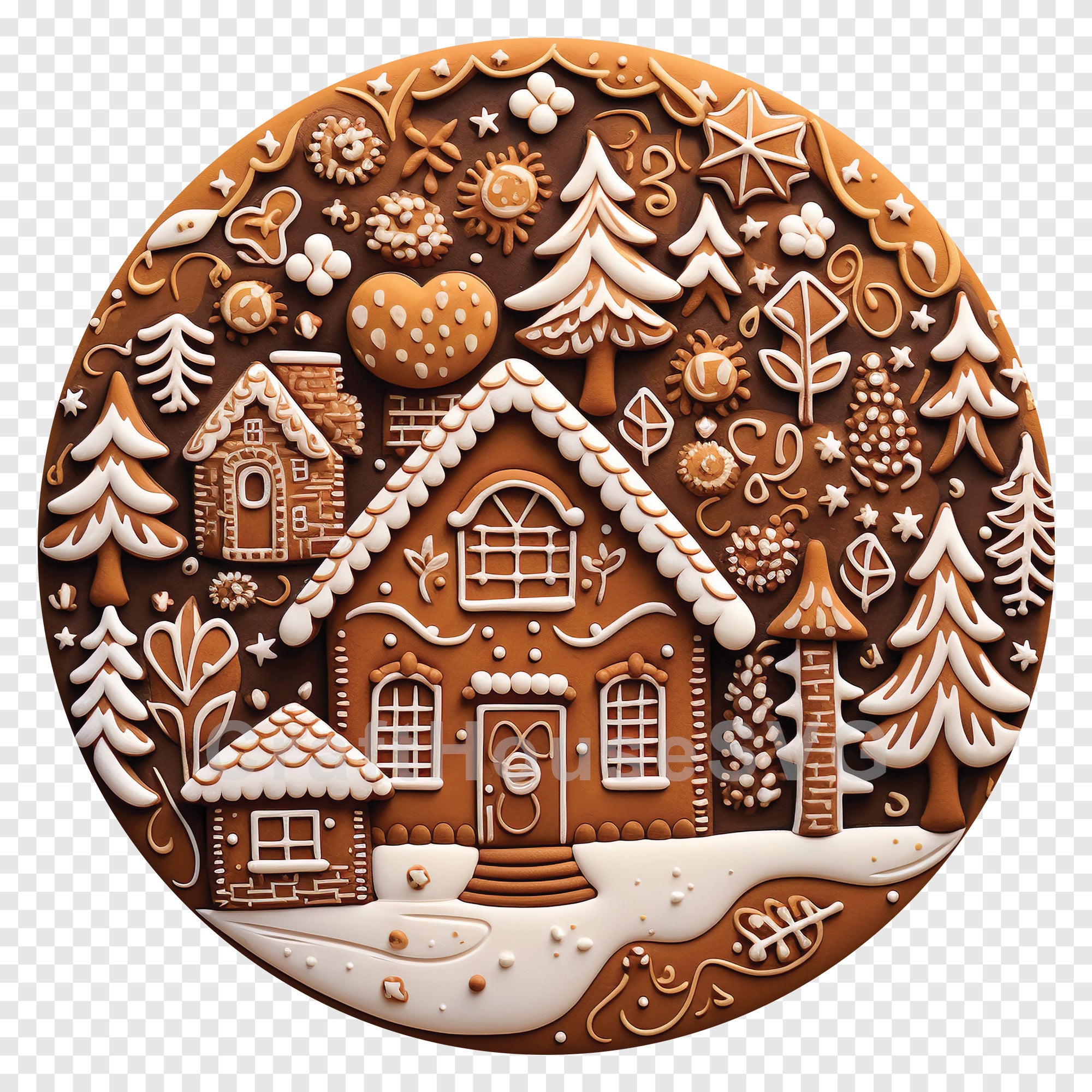 Gingerbread House 3D Ornament Christmas Sublimation Design PNG