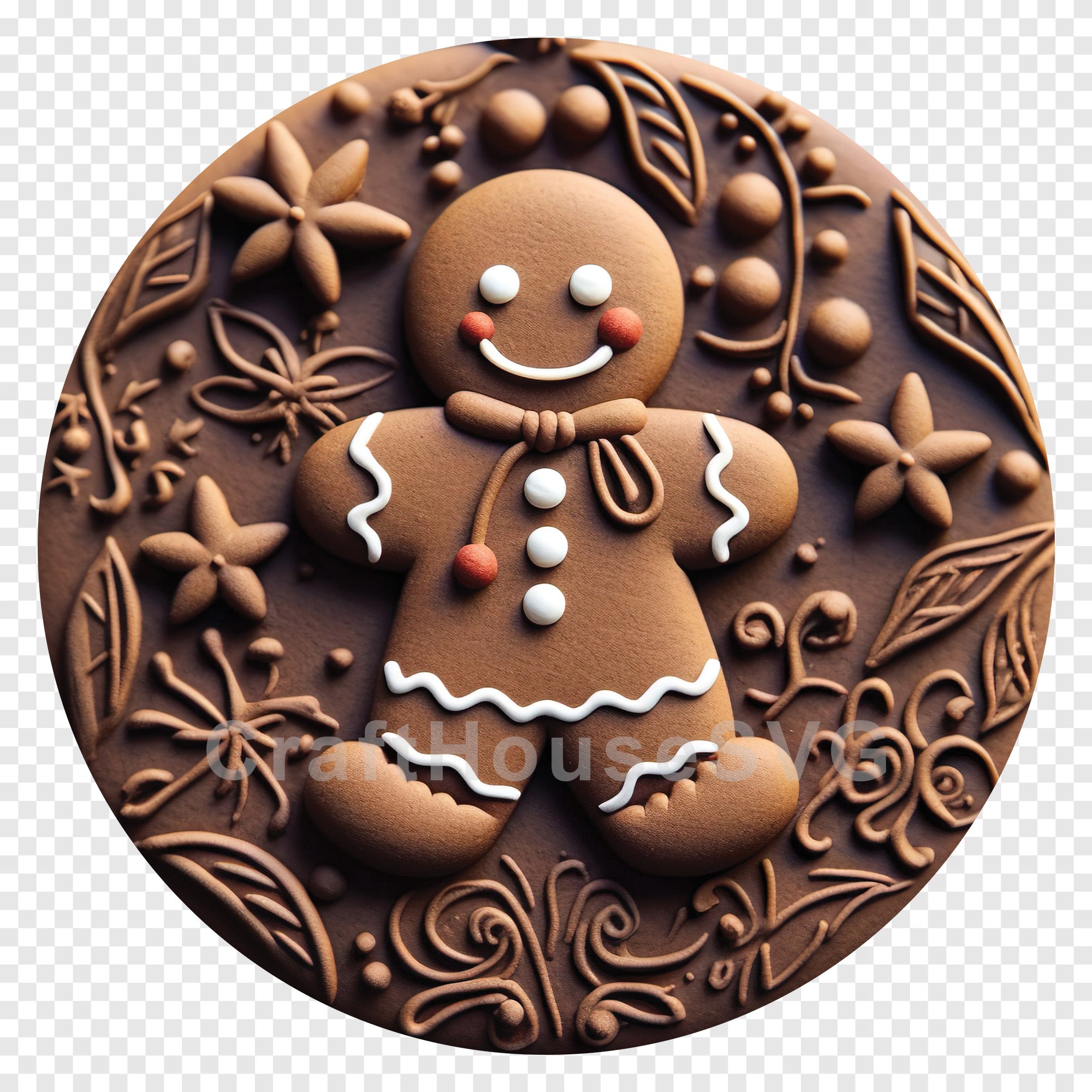 Gingerbread Man 3D Ornament Christmas Sublimation Design PNG