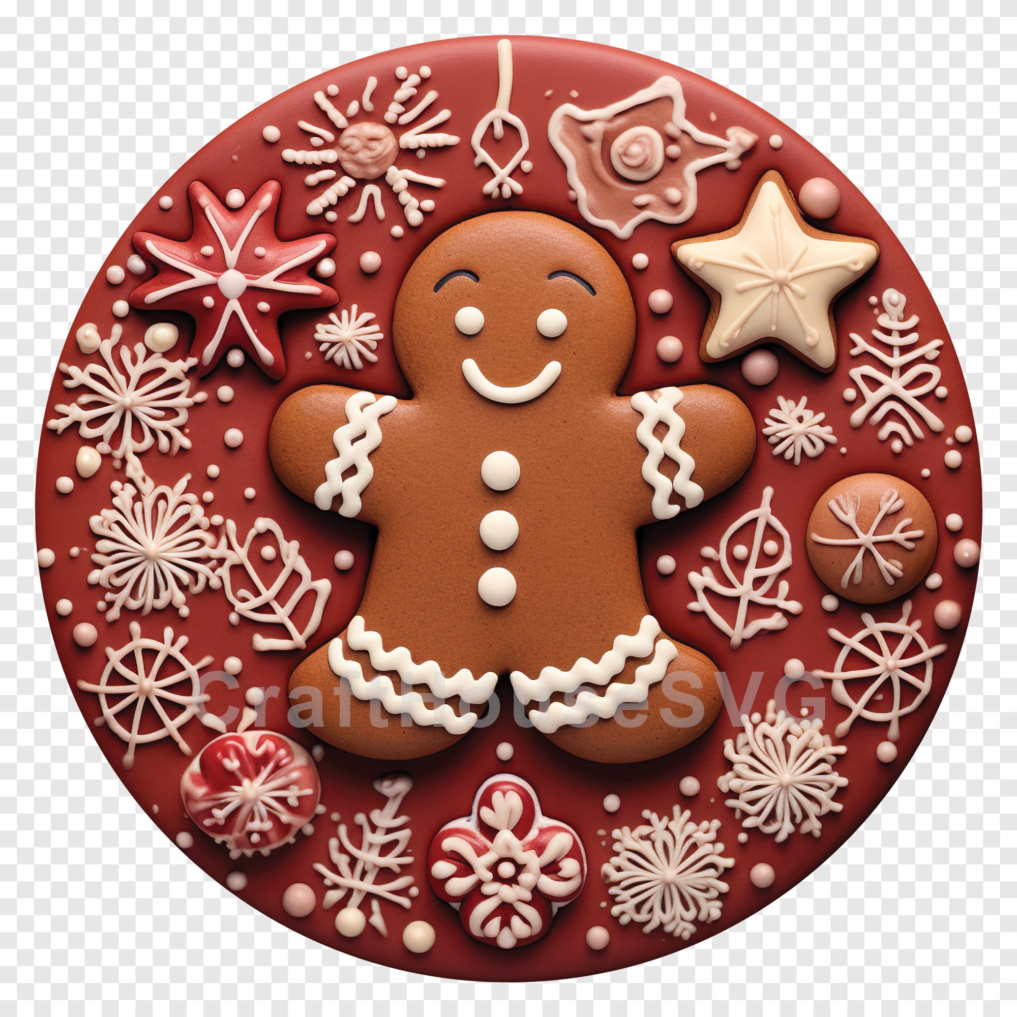 Gingerbread Man 3D Ornament Christmas Sublimation Design PNG