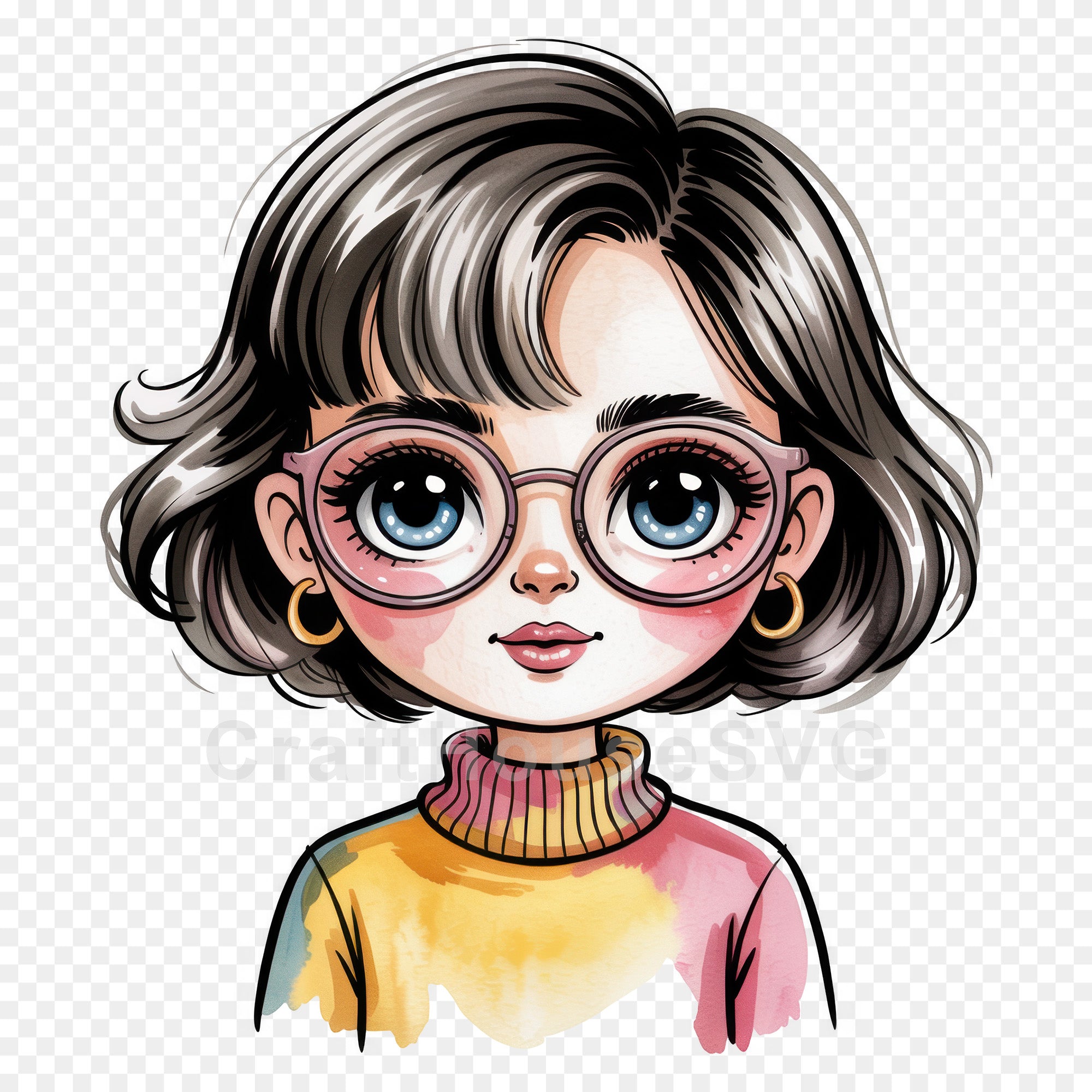 Cute Cartoon Girl Clipart Sublimation Bundle PNG