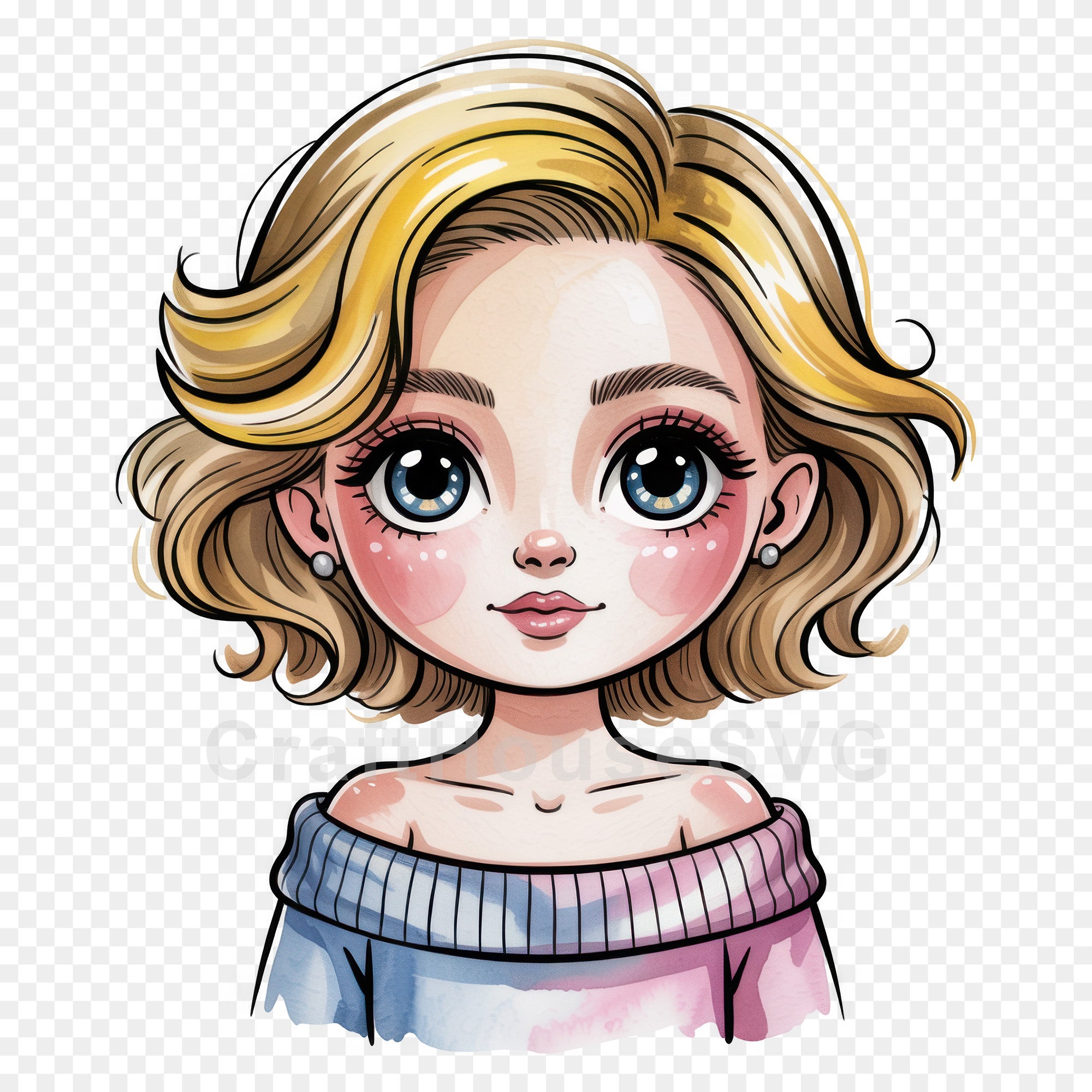 Cute Cartoon Girl Clipart Sublimation Bundle PNG