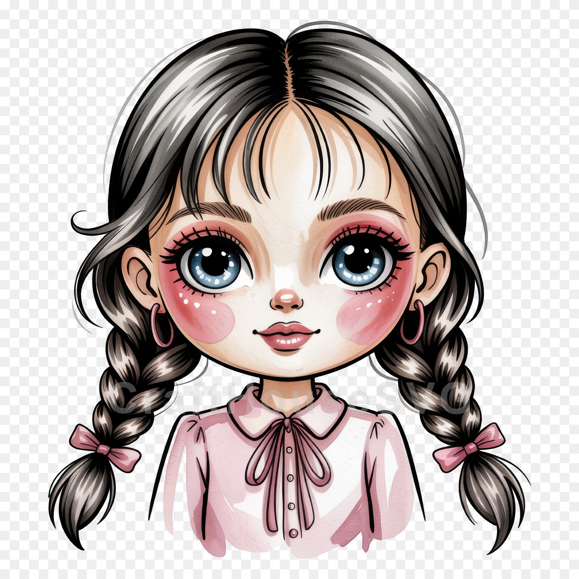 Cute Cartoon Girl Clipart Sublimation Bundle PNG