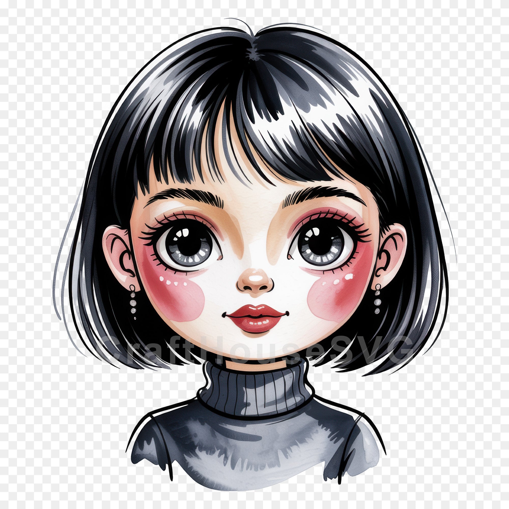 Cute Cartoon Girl Clipart Sublimation Bundle PNG