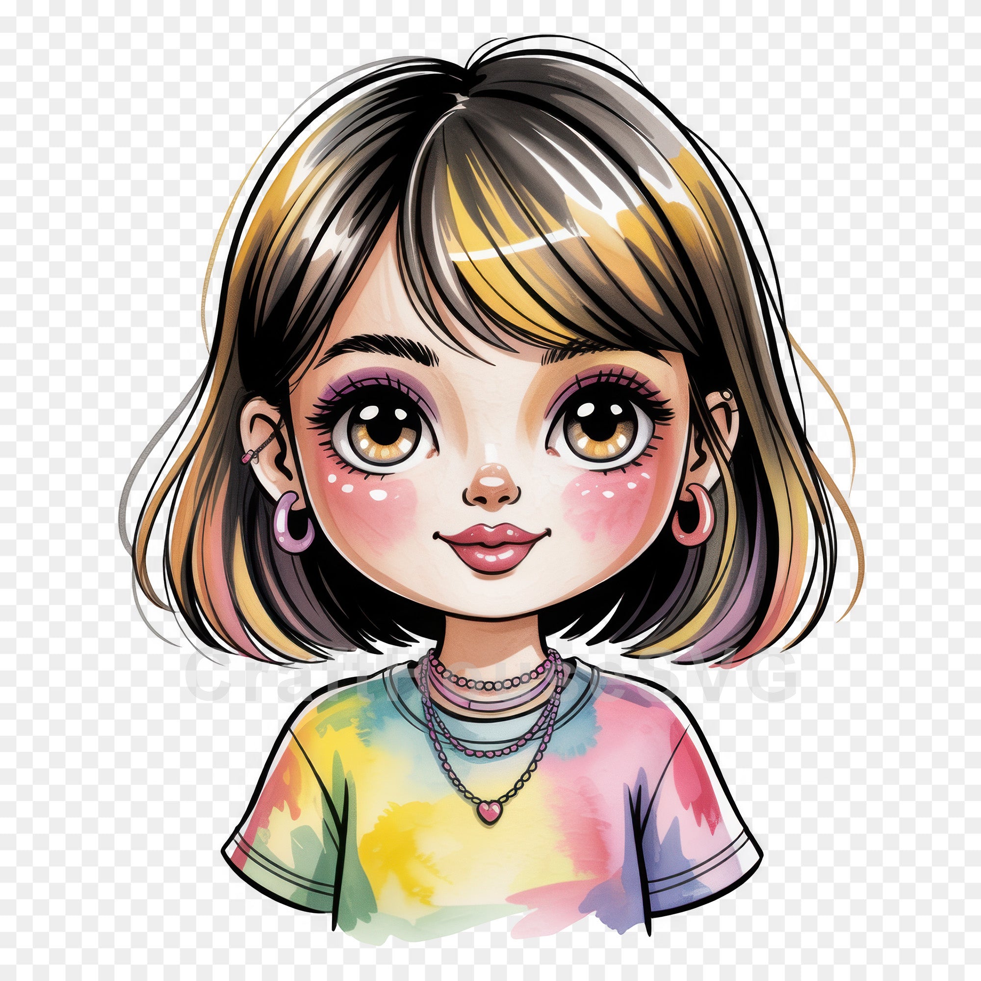 Cute Cartoon Girl Clipart Sublimation Bundle PNG