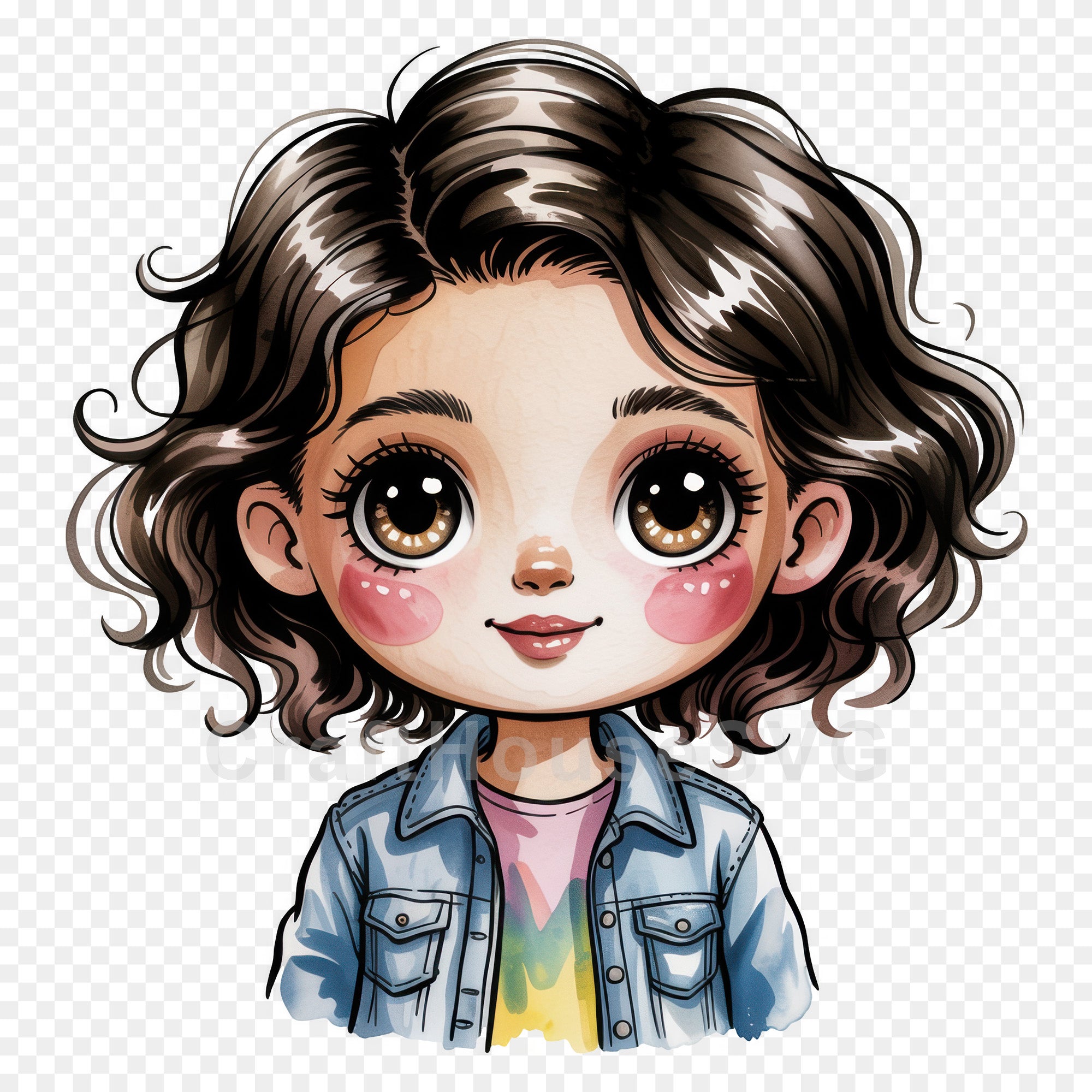 Cute Cartoon Girl Clipart Sublimation Bundle PNG