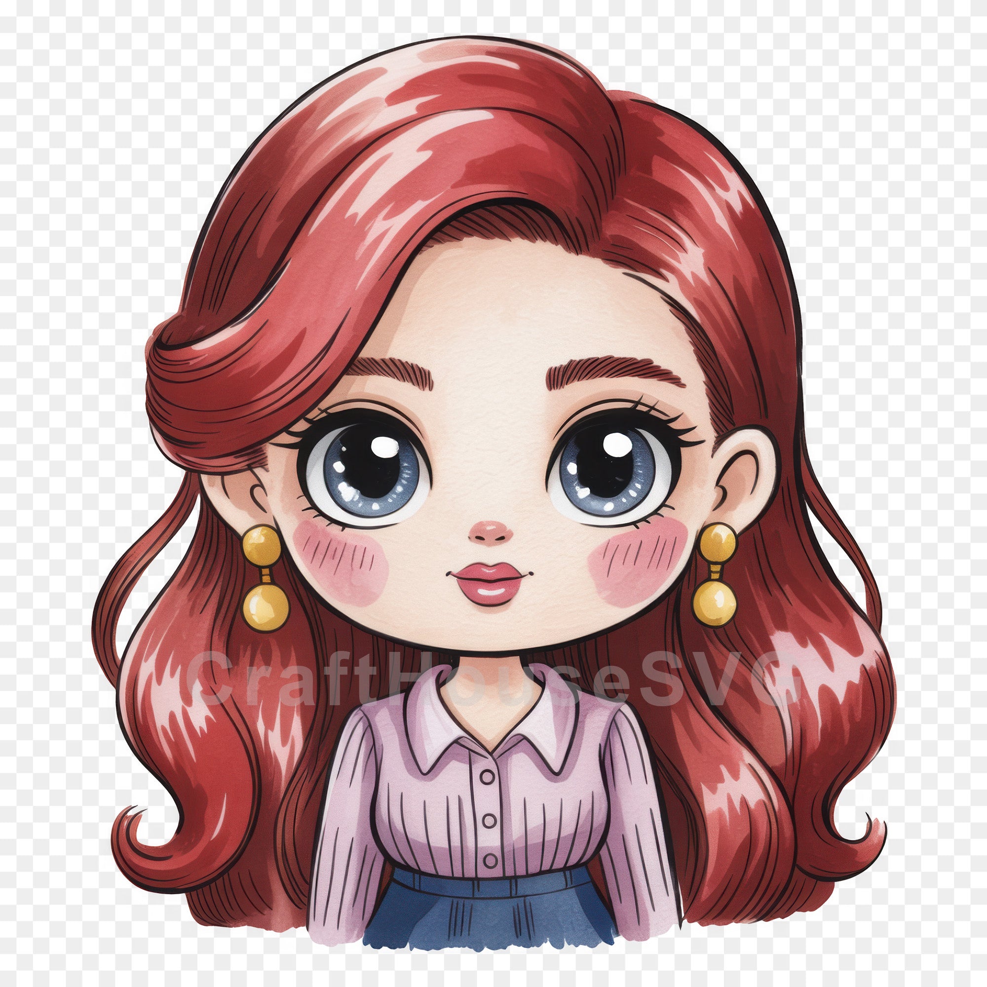 Cute Cartoon Girl Clipart Sublimation Bundle PNG