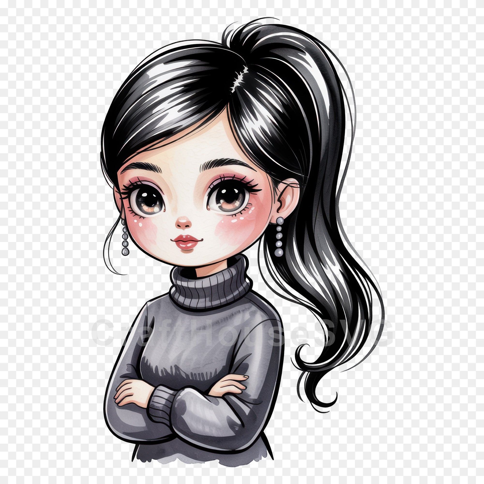 Cute Cartoon Girl Clipart Sublimation Bundle PNG