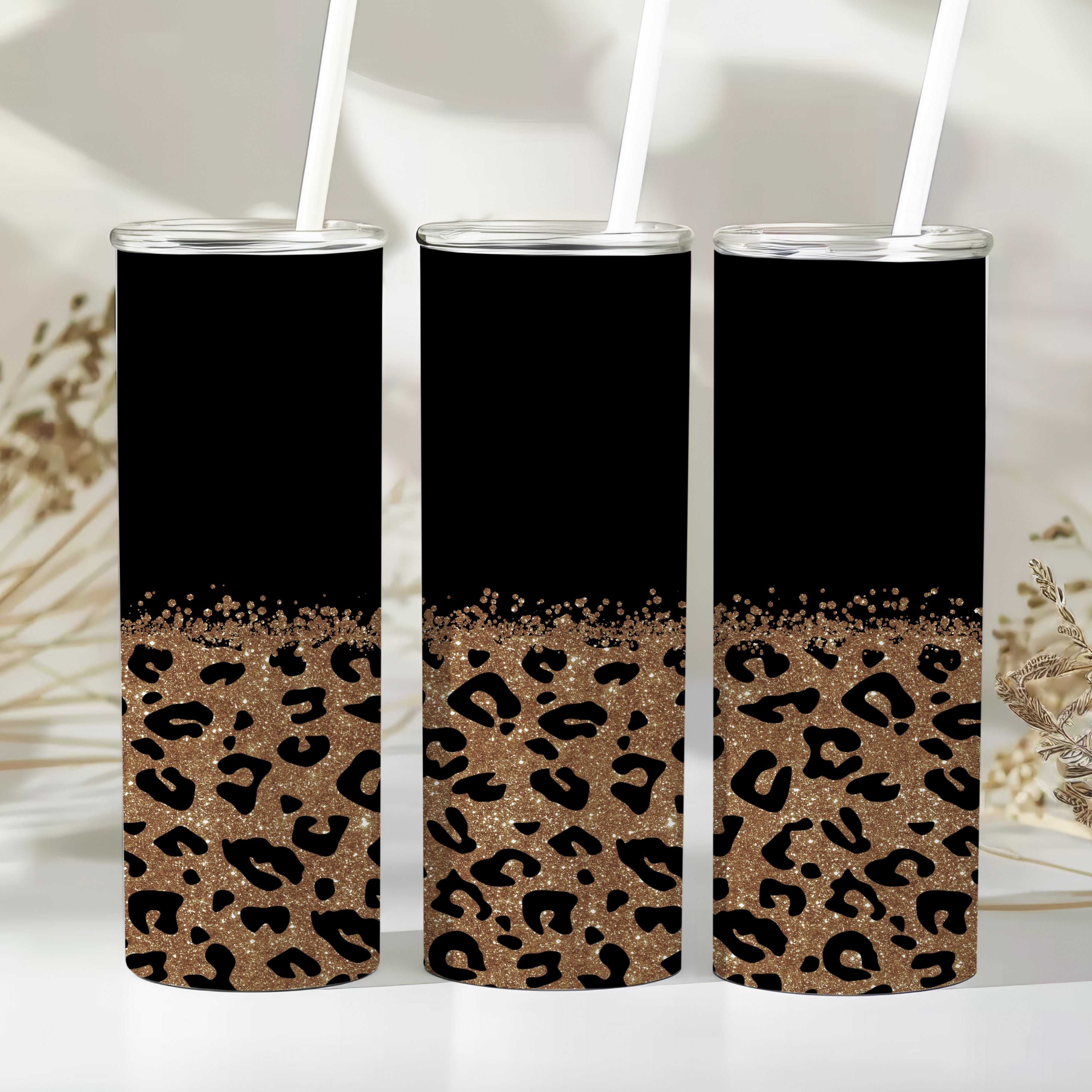 Glitter Leopard Tumbler Sublimation Bundle PNG 20 oz