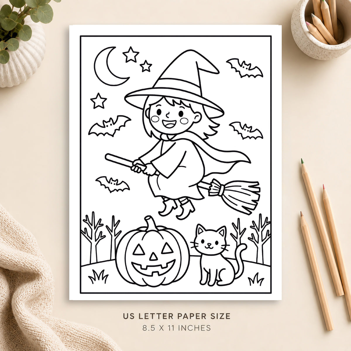 Halloween Witch Coloring Page 1