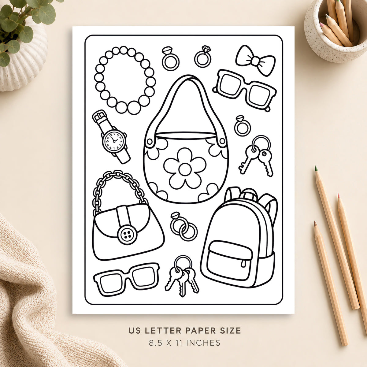 Handbag Accessories Coloring Page 2
