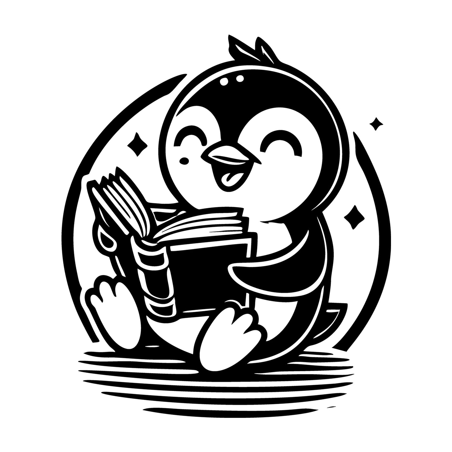 Happy Penguin Reading SVG design for Cricut, Silhouette, laser cutting, vinyl, sublimation, and craft projects.