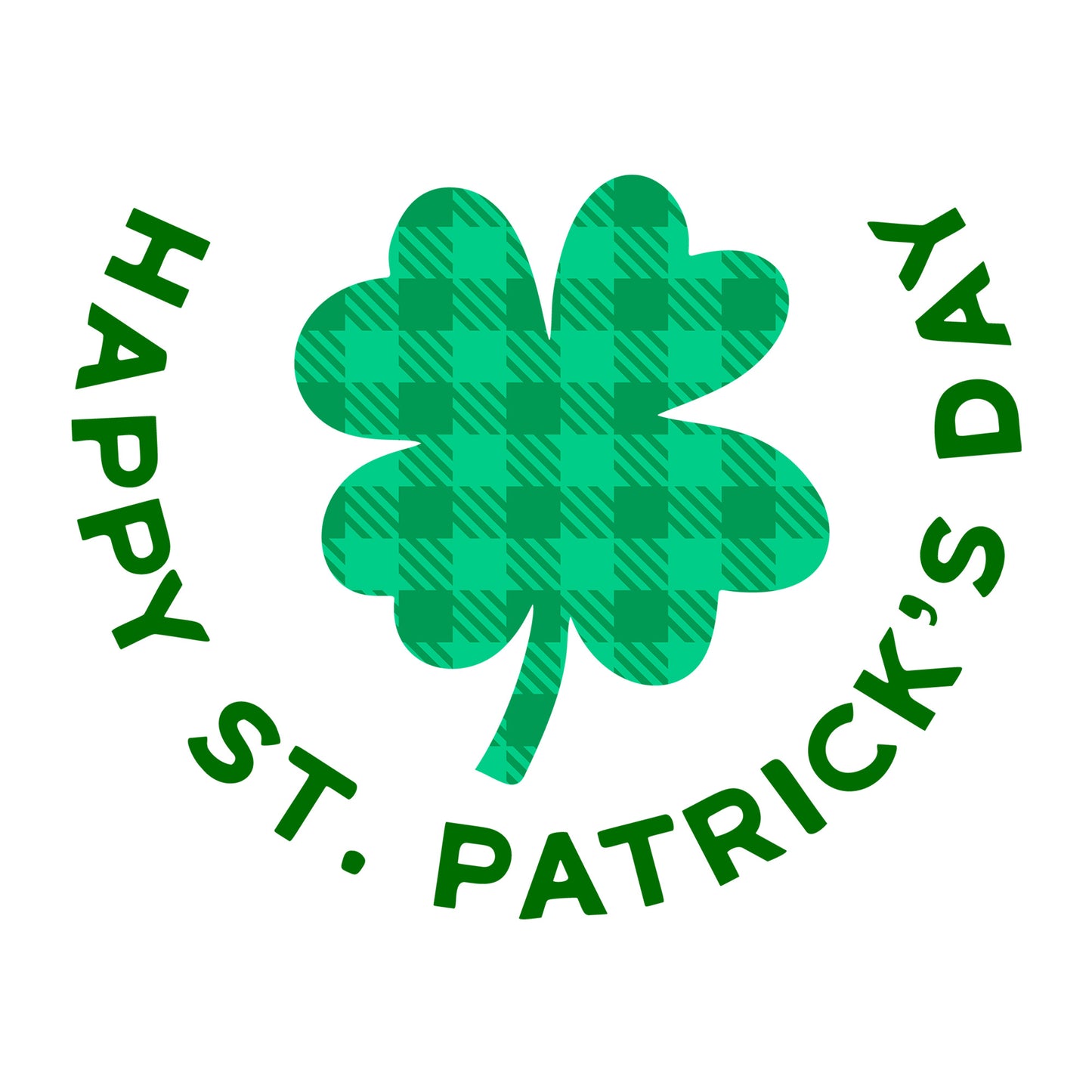 Happy St Patricks Day Plaid Clover SVG design for Cricut, Silhouette, laser cutting, vinyl, sublimation, and St Patricks Day craft projects.