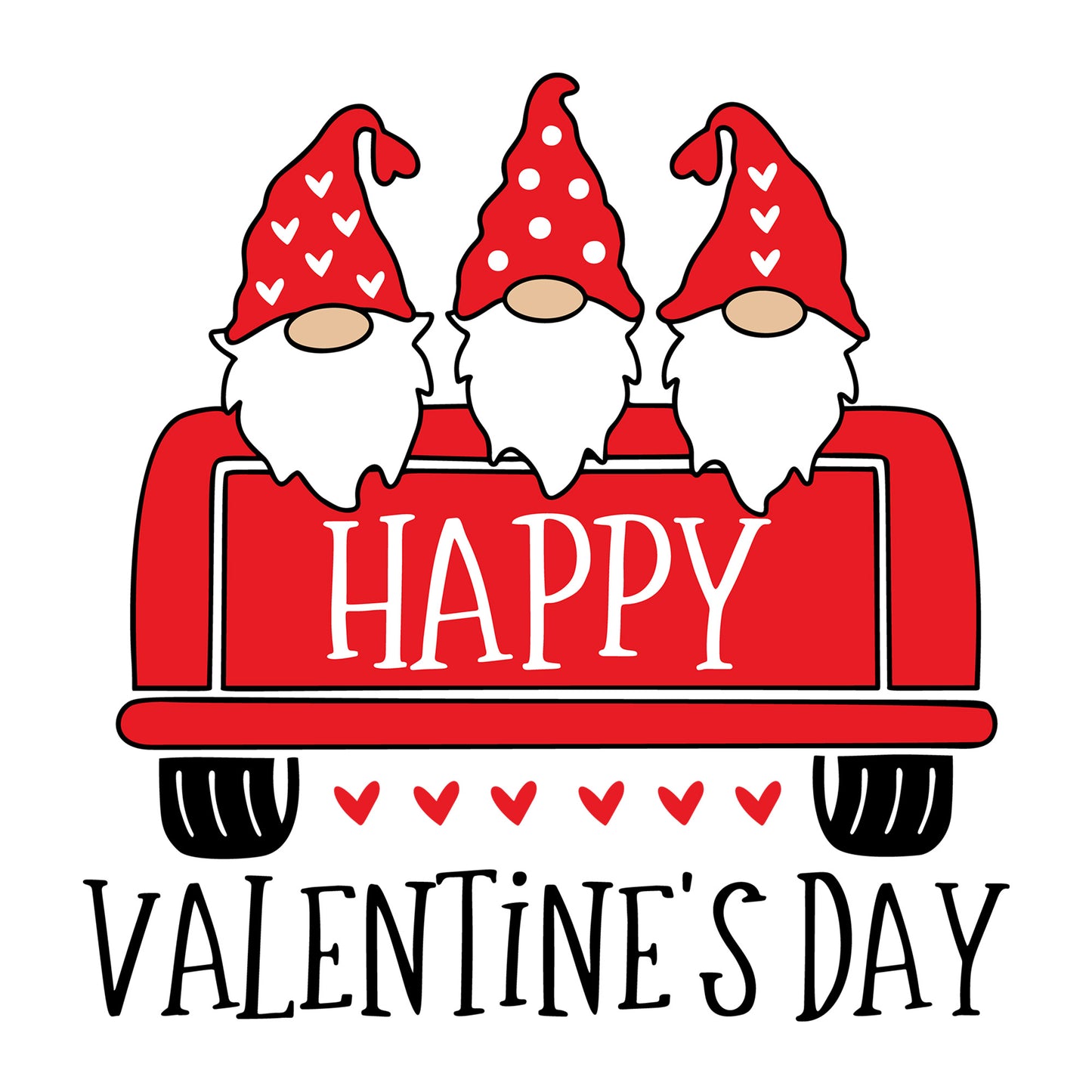Happy Valentines Day Truck SVG design for Cricut, Silhouette, laser cutting, vinyl, sublimation, Valentine gnome crafts, and DIY projects.