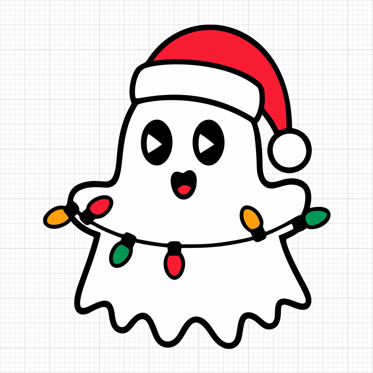 Happy Ghost Holding Christmas Lights