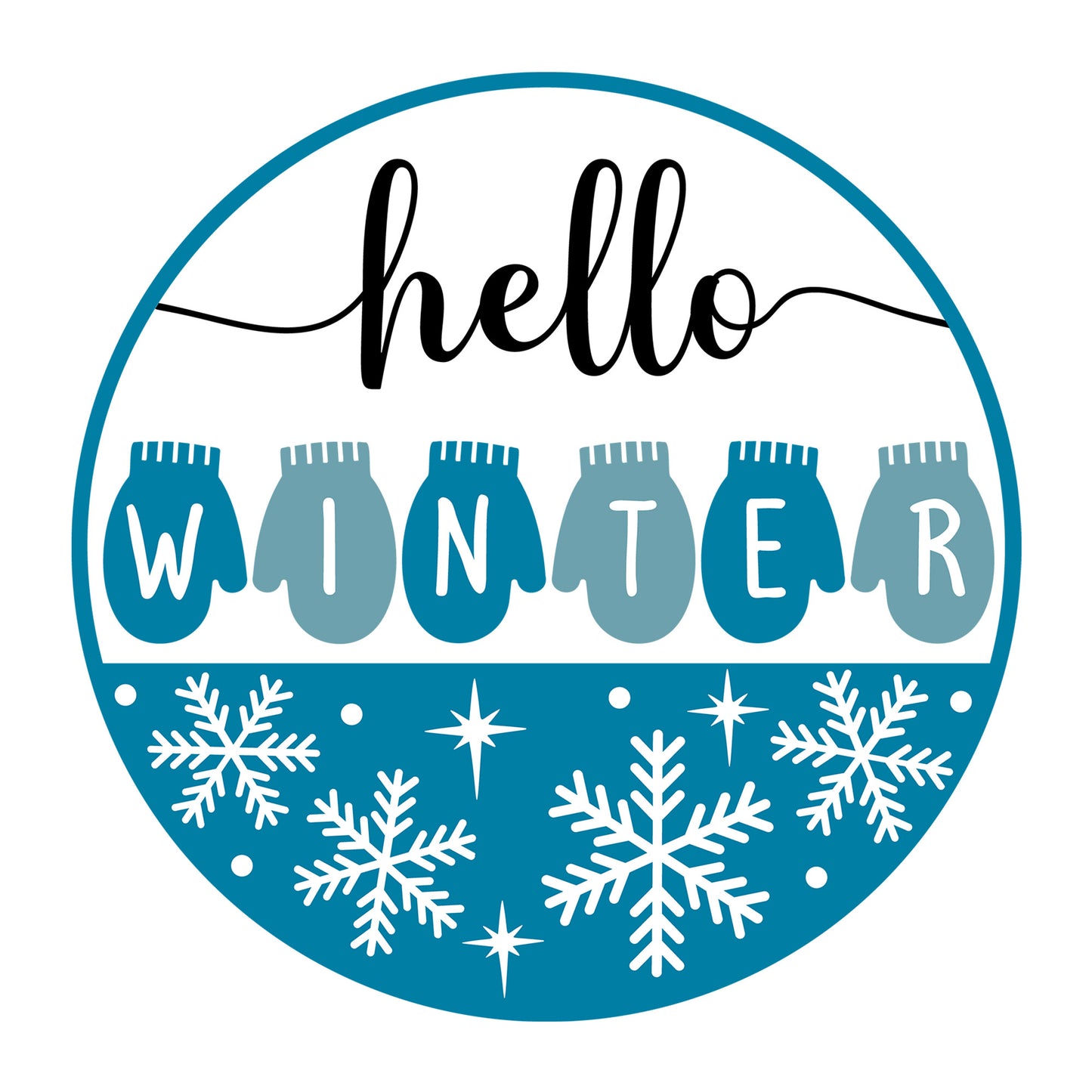 Hello Winter Gloves SVG design for Cricut, Silhouette, laser cutting, vinyl, sublimation, winter signs, and home decor projects.