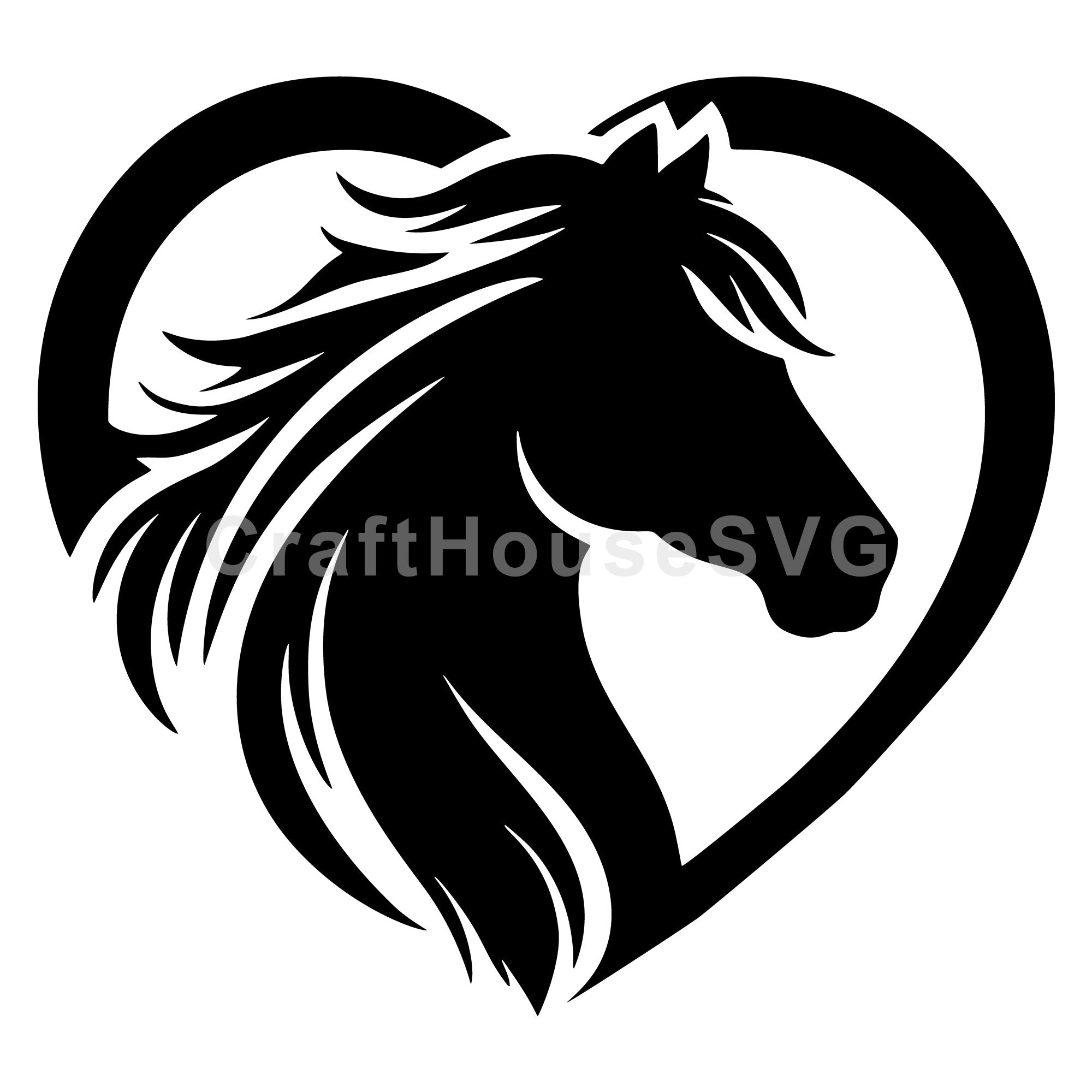 Horse Heart Shape Flowing Mane SVG