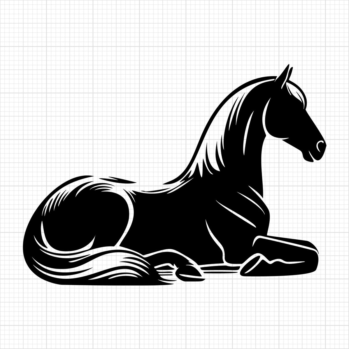 Horse lying down side view