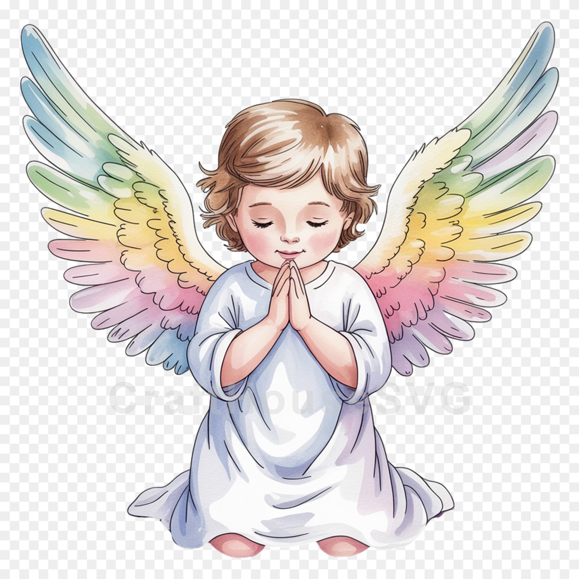 Little Angel Kneeling in Prayer PNG Clip Art Sublimation