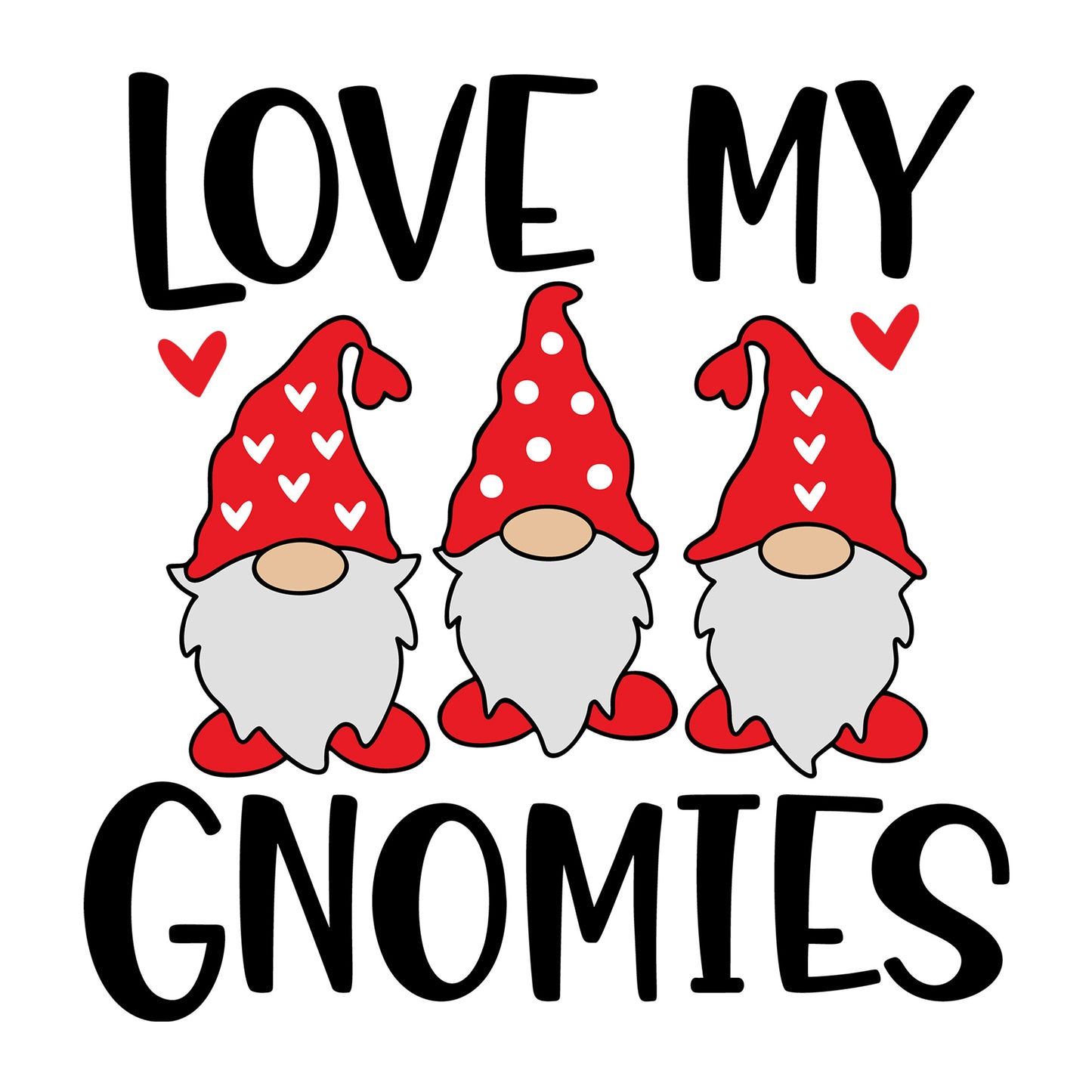 Love My Gnomies SVG design for Cricut, Silhouette, laser cutting, vinyl, sublimation, Valentine gnome crafts, and DIY projects.
