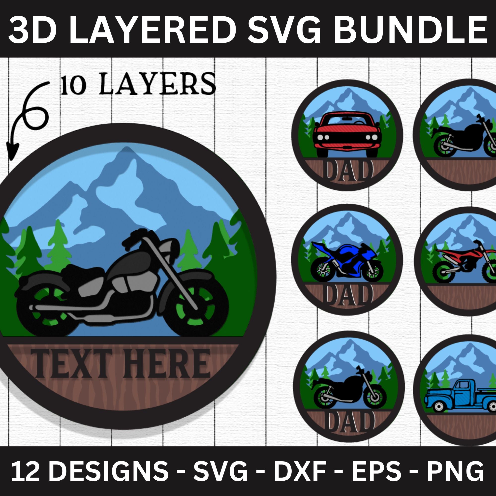 Car Truck Motorcycle 3D SVG Bundle