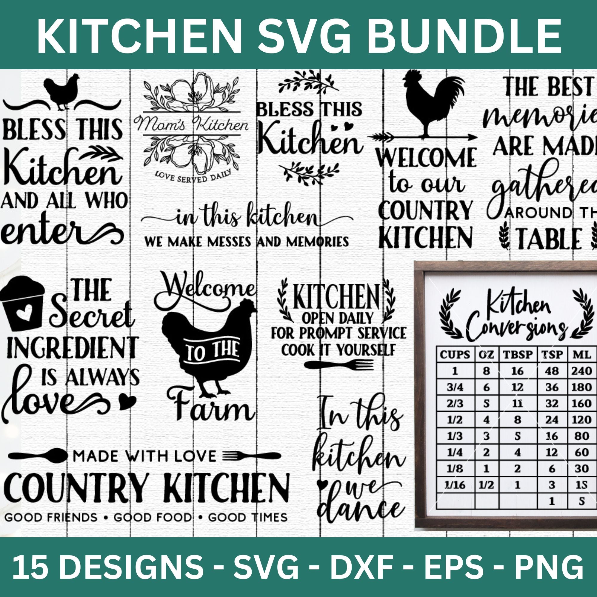 Kitchen SVG Bundle Farmhouse Sign Cut File