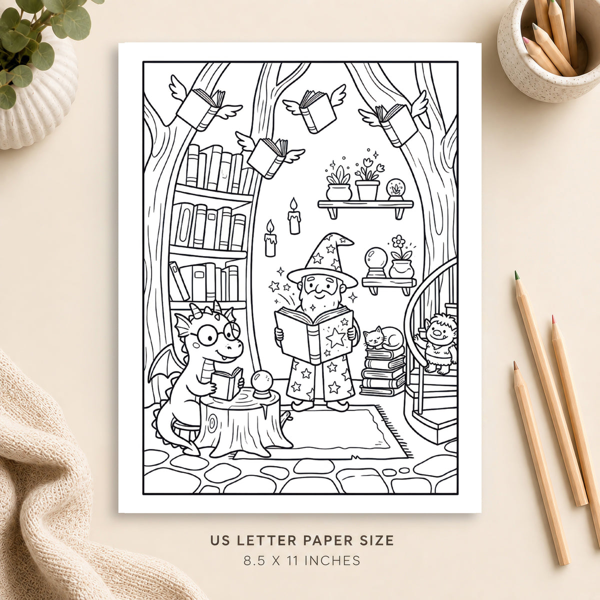 Magical Library Coloring Page 4