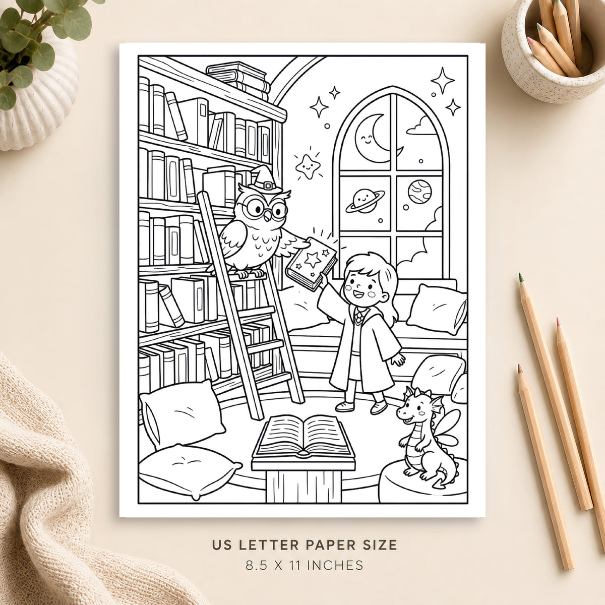 Magical Library Coloring Page 5