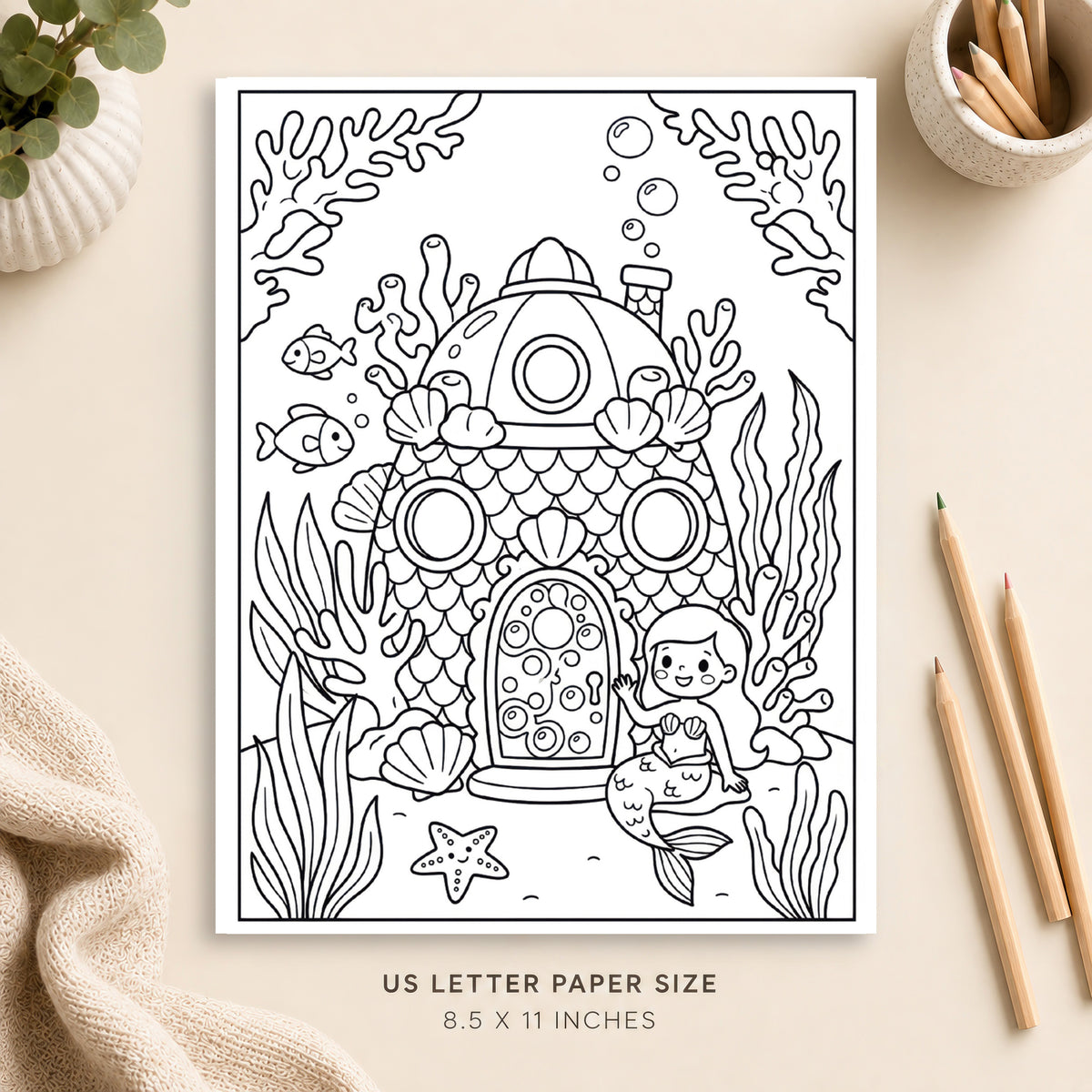 Mermaid House Coloring Page 9