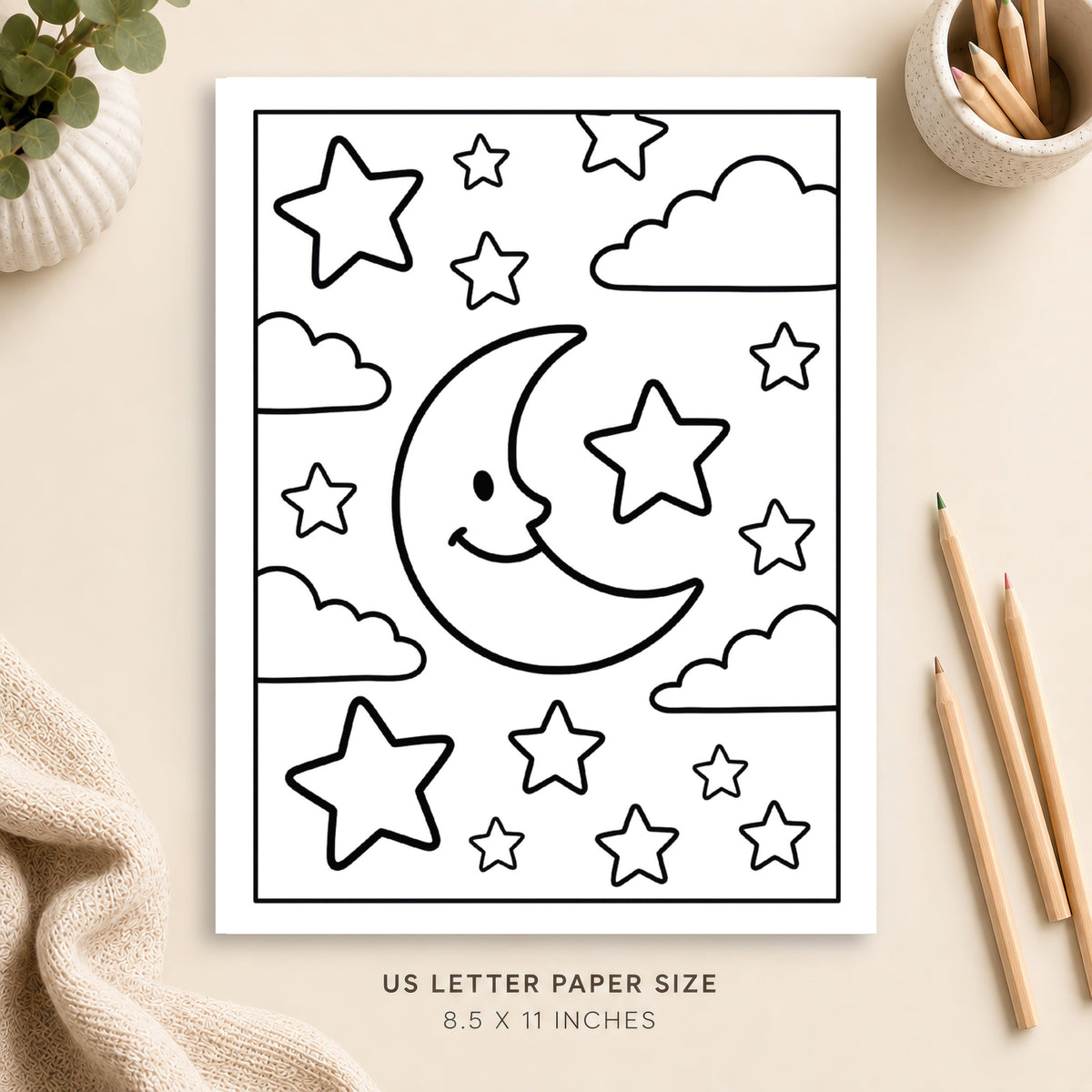 Moon and Stars Coloring Page 1