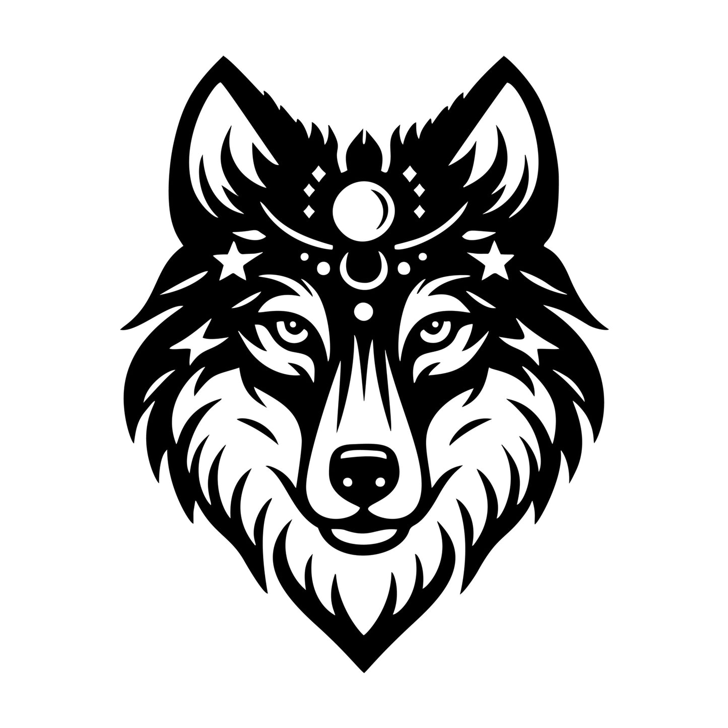 Mystical Wolf SVG design for Cricut, Silhouette, laser cutting, vinyl, sublimation, and craft projects.