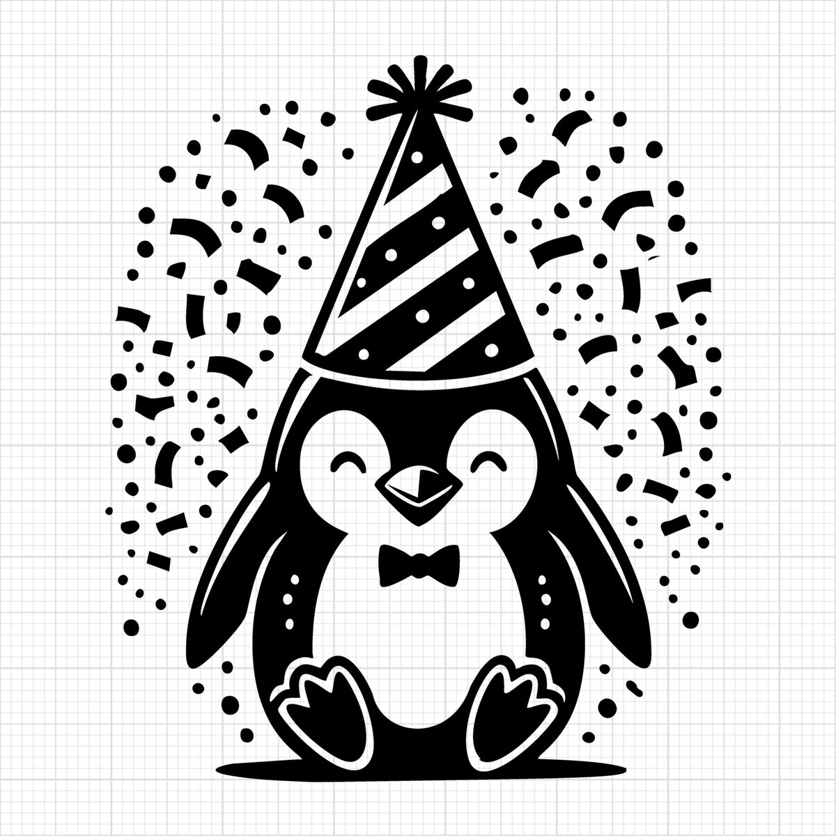 Party Penguin with Striped Hat and Confetti