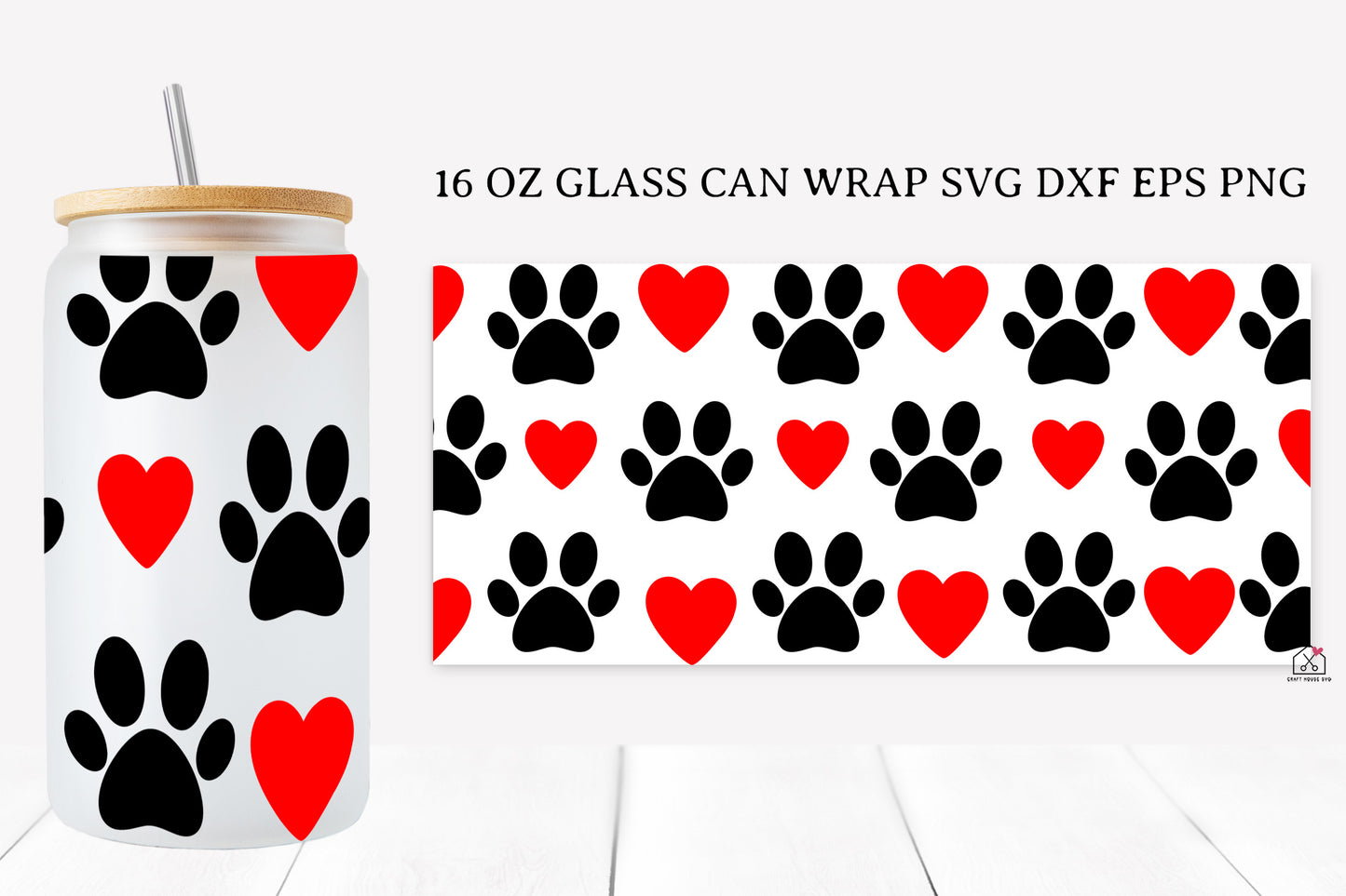 Paw Prints 16 Oz Glass Can Wrap SVG Bundle