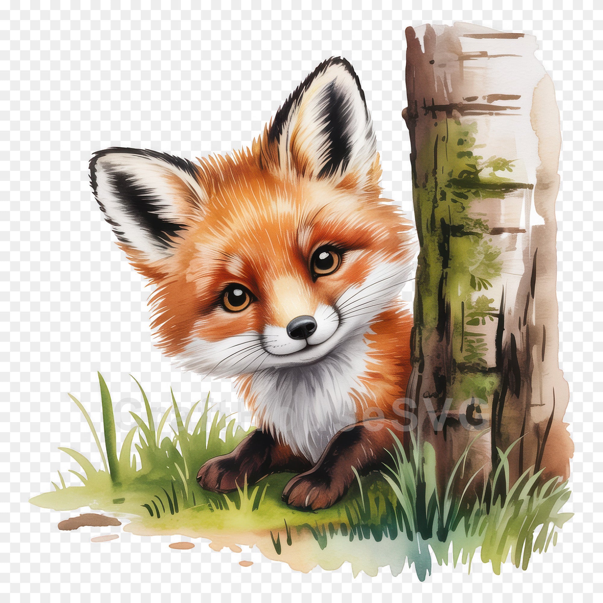 Peeking Fox Behind Tree PNG Clip Art Sublimation