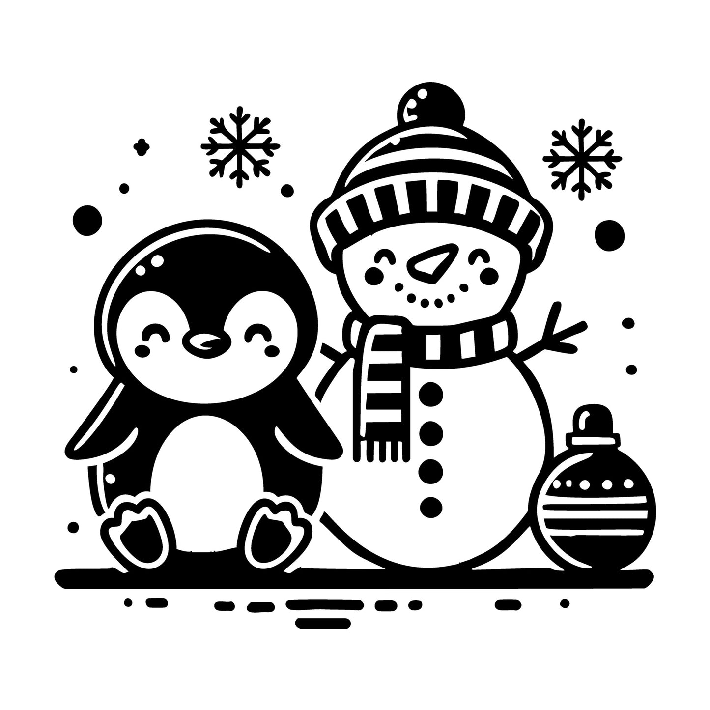 Penguin with Snowman in Winter SVG design for Cricut, Silhouette, laser cutting, vinyl, sublimation, and craft projects.