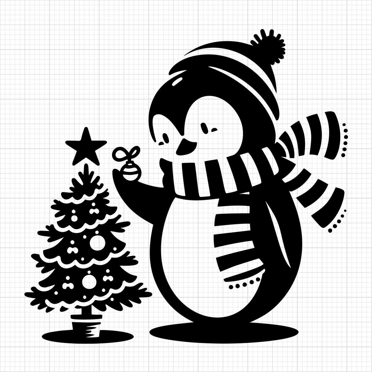 Penguin Decorating a Christmas Tree