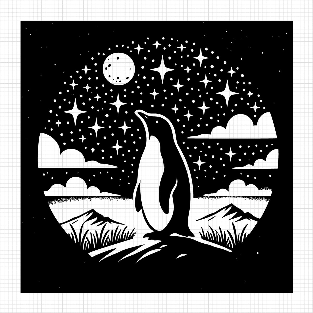 Penguin Gazing at Starry Night Sky