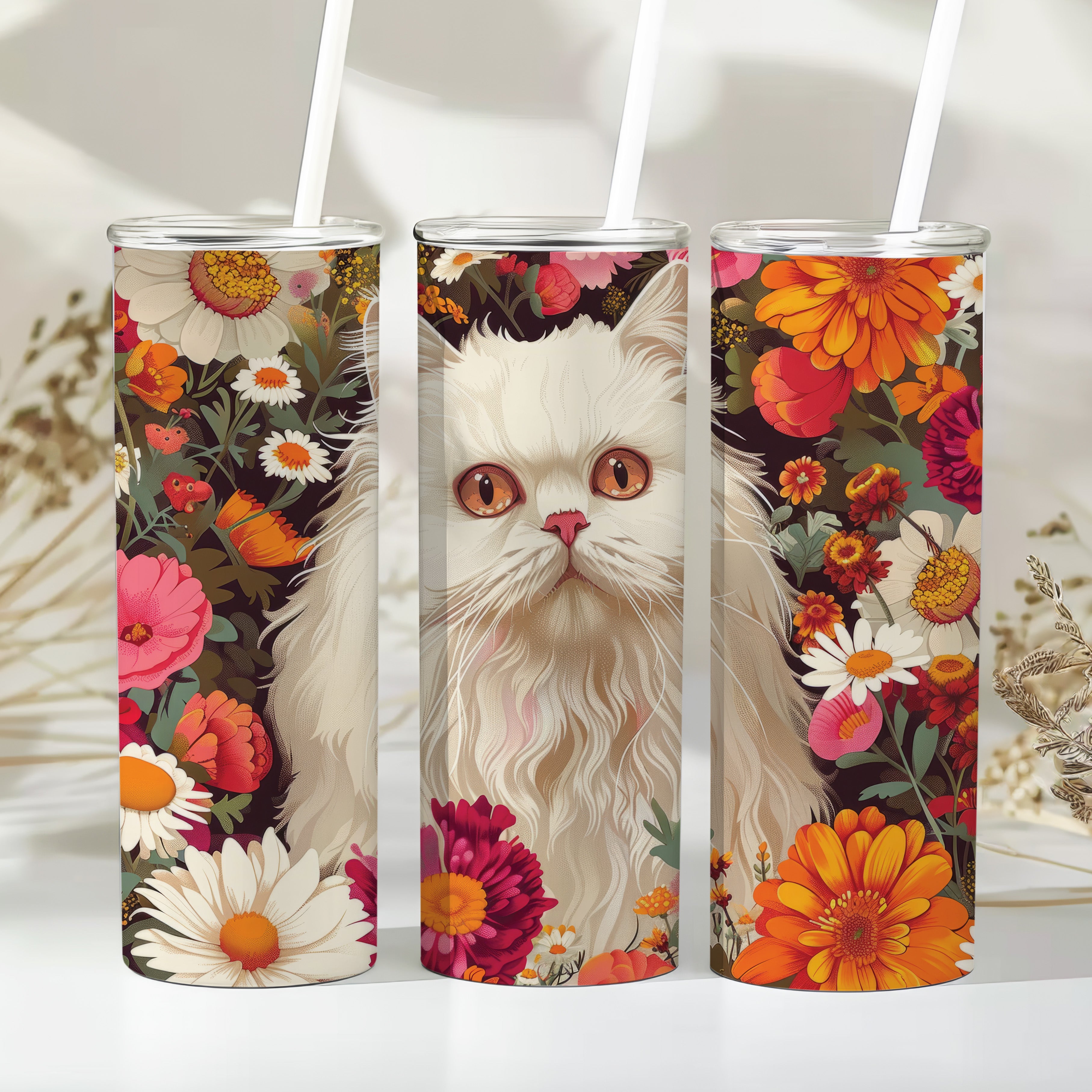 Cat Illustration Tumbler Sublimation Bundle PNG 20 oz
