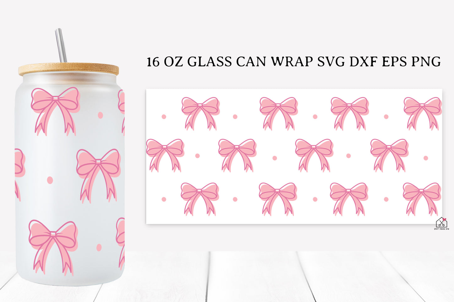 Pink Bow 16 Oz Glass Can Wrap SVG Bundle