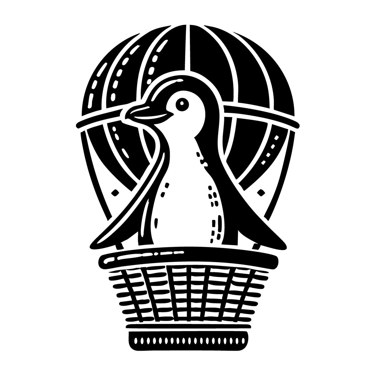 Playful Penguin in a Hot Air Balloon Adventure SVG design for Cricut, Silhouette, laser cutting, vinyl, sublimation, and craft projects.