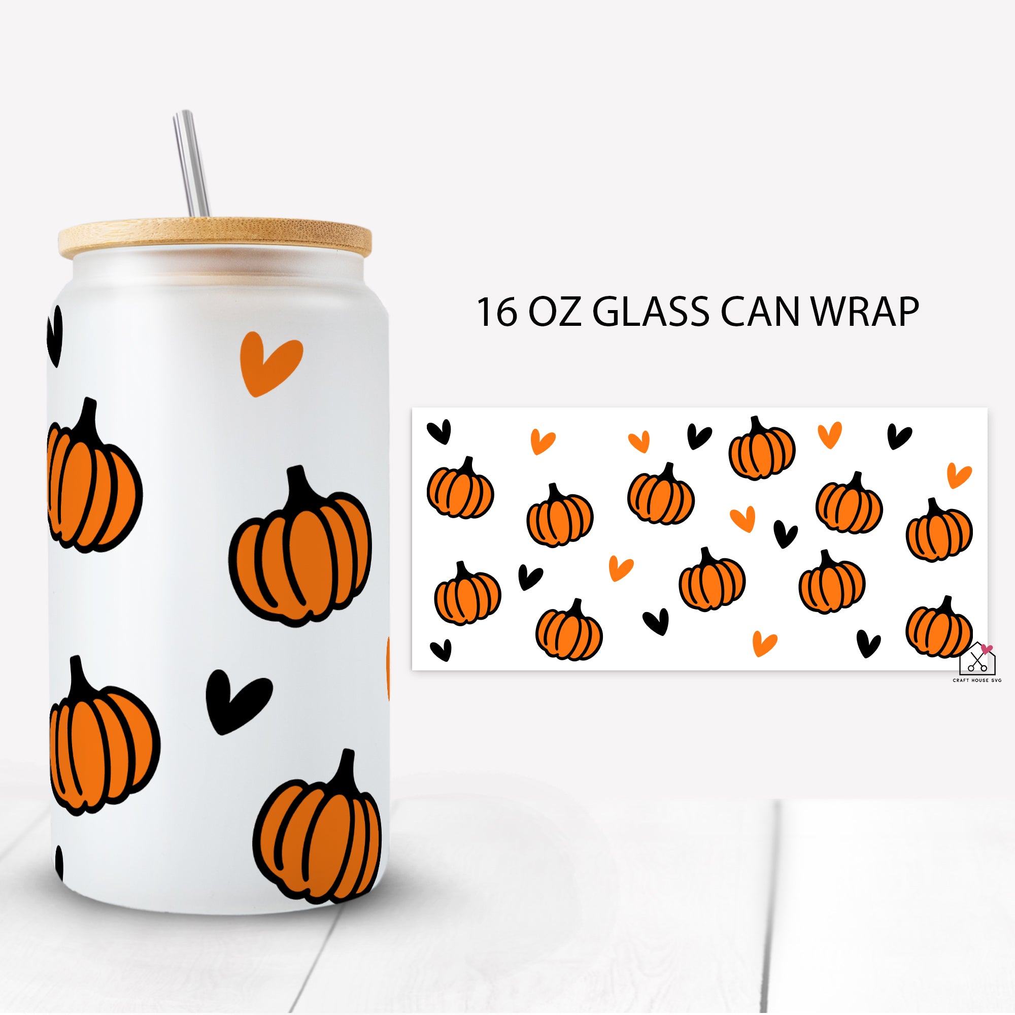 Pumpkin Heart Pattern Glass Can Wrap SVG Cut File