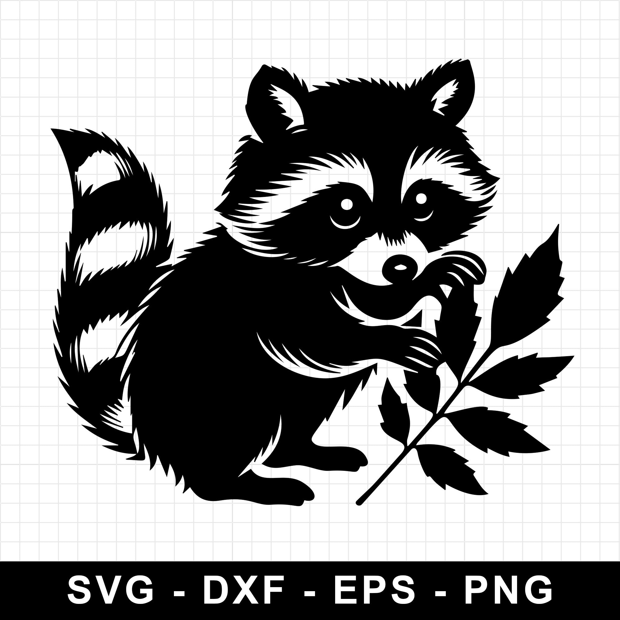 Raccoon Holding a Branch with Leaves SVG