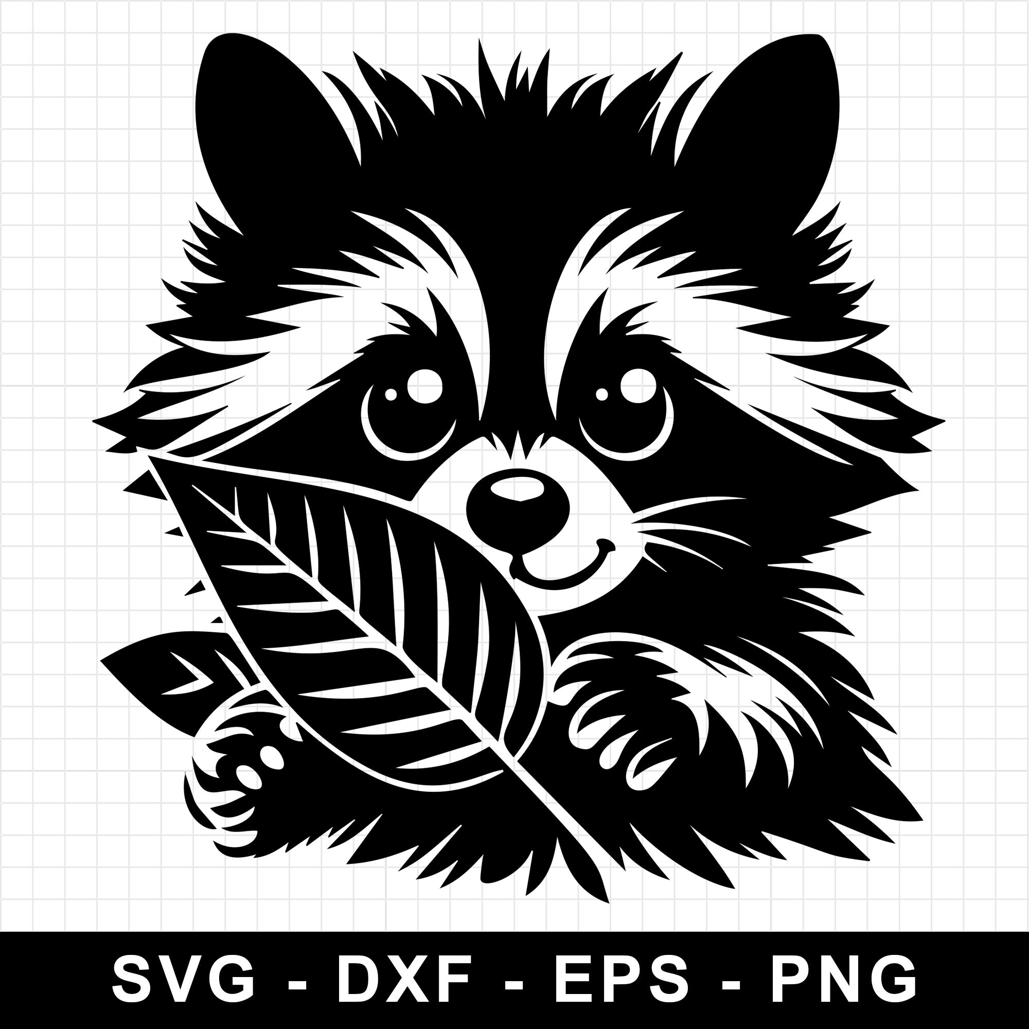 Adorable Raccoon Holding Large Leaf SVG