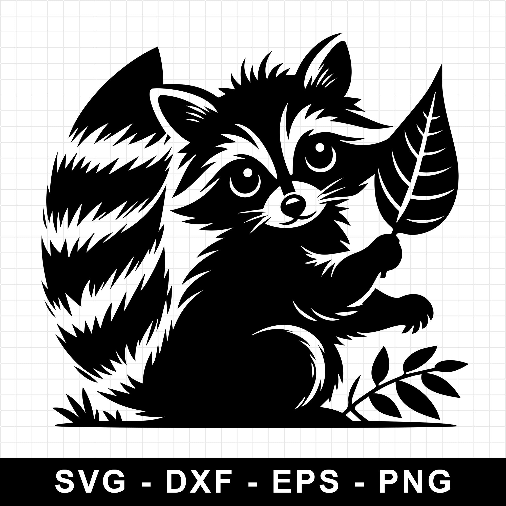 Raccoon Holding Leaf Looking Back SVG