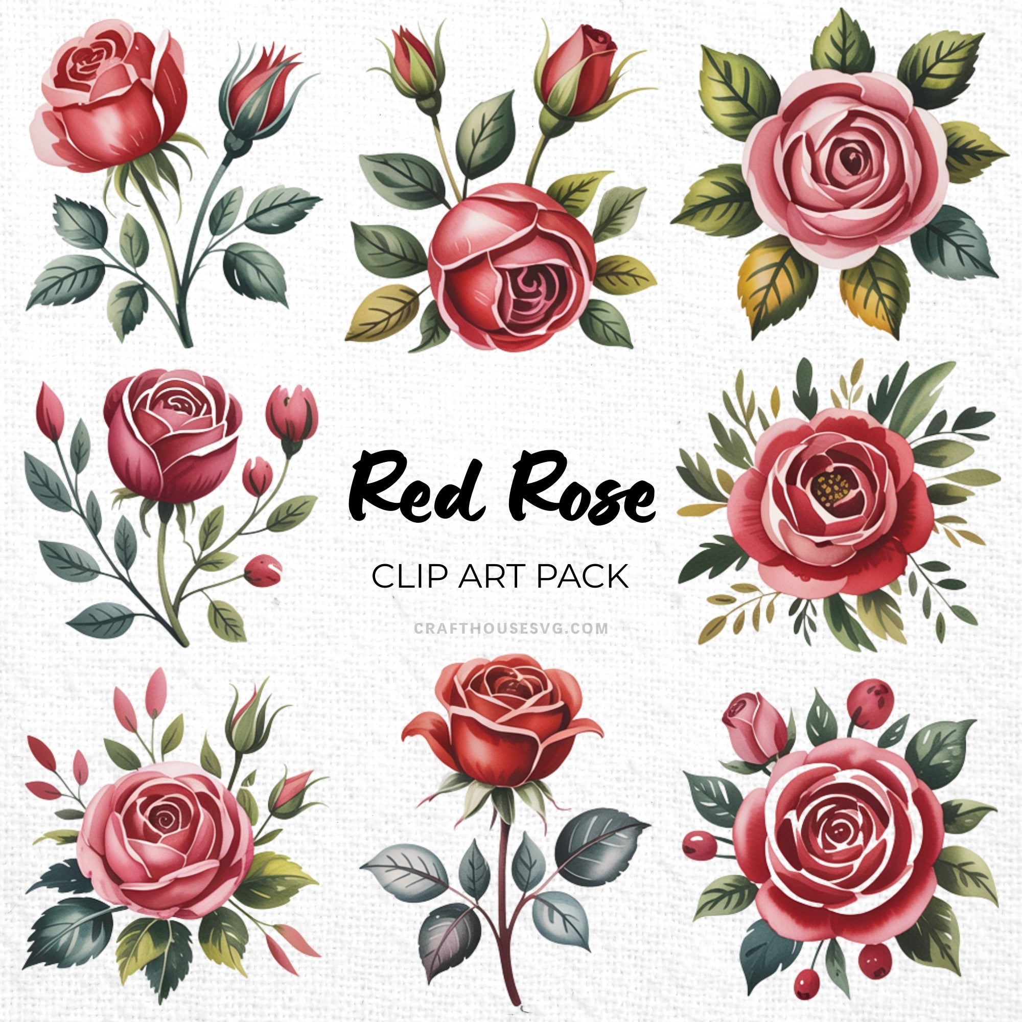 Red Rose Clipart Sublimation Bundle PNG