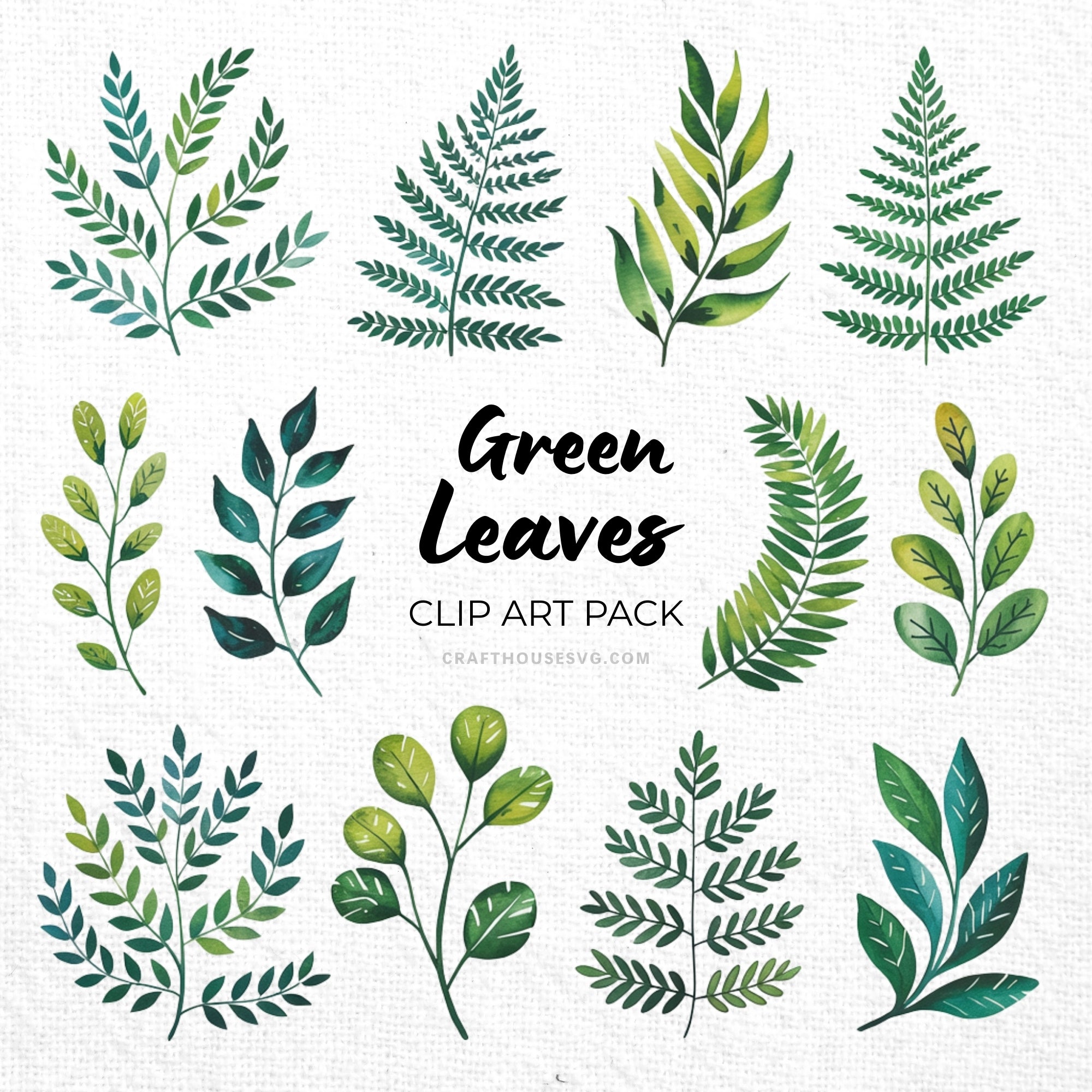 Green Leaves Clipart Sublimation Bundle PNG