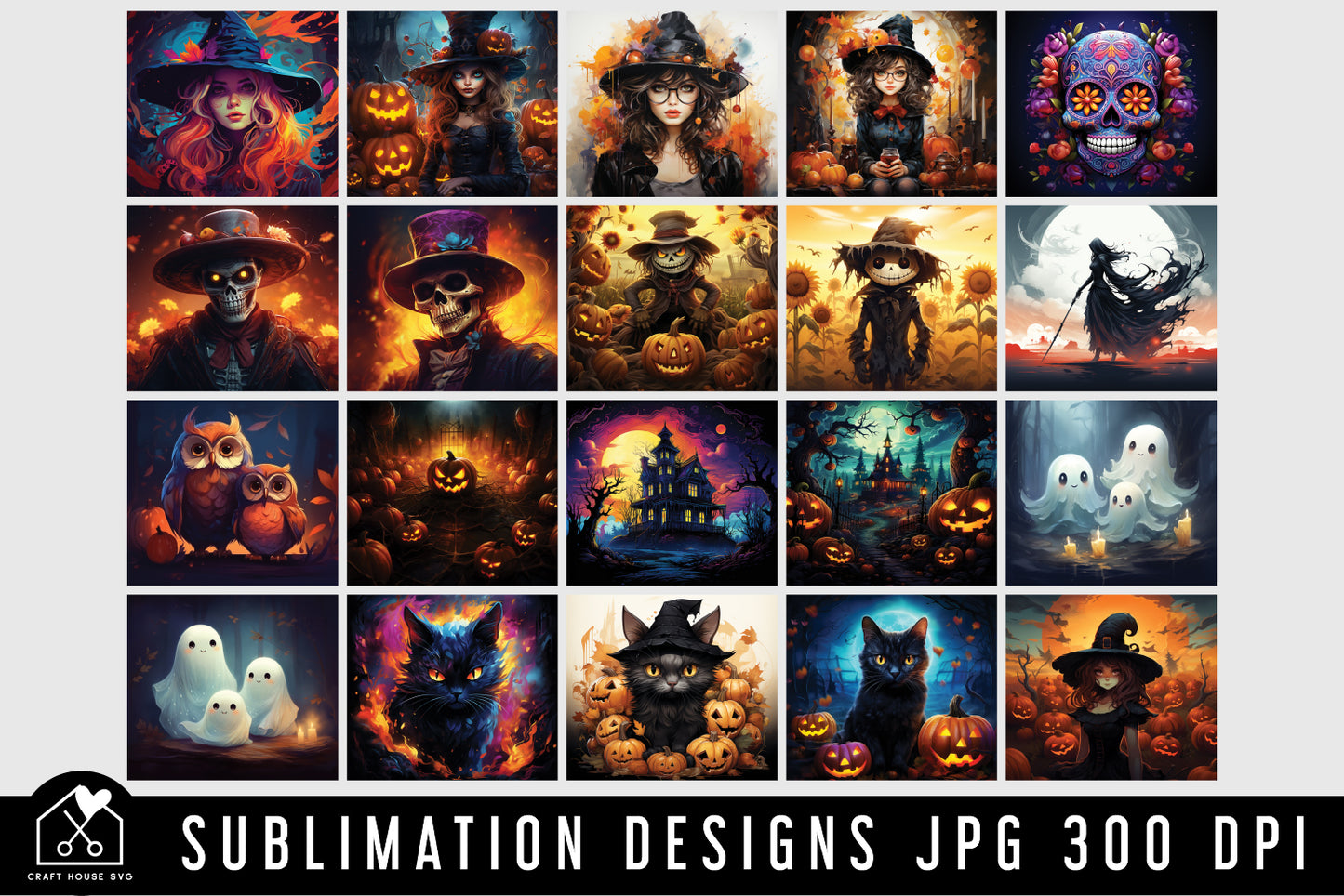 Halloween 20oz Tumbler Wrap Bundle Sublimation Designs JPG